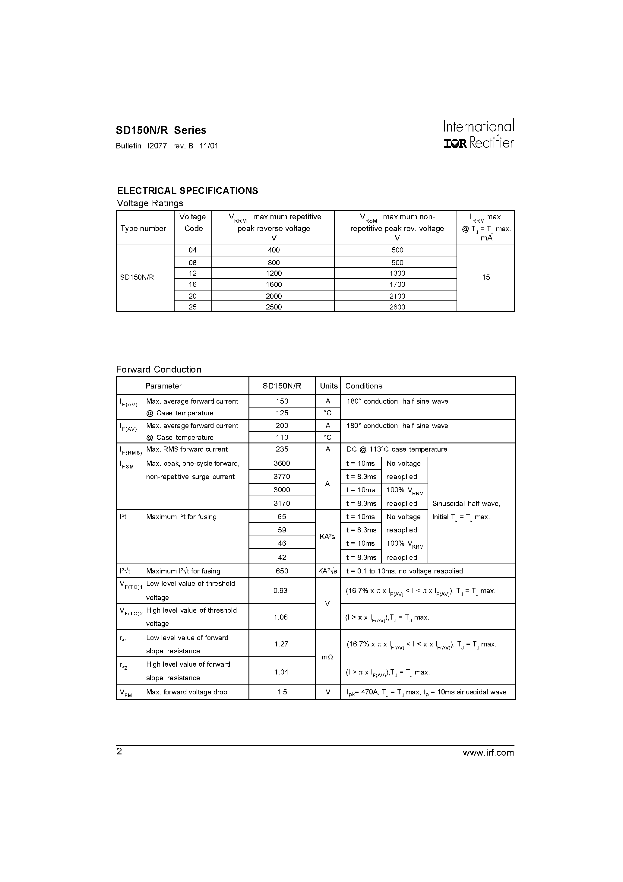 Datasheet SD150N - STANDARD RECOVERY DIODES page 2