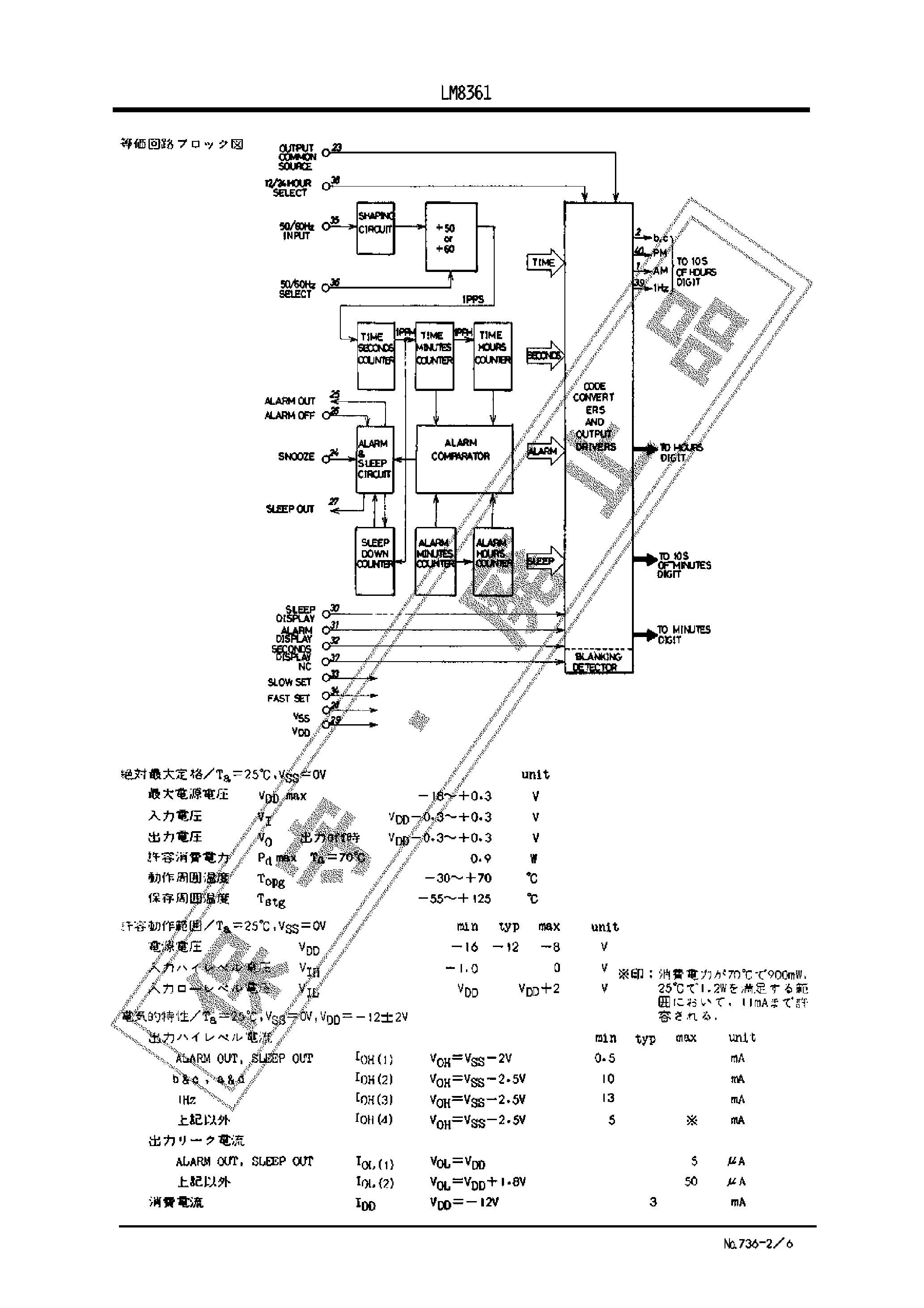 Даташит LM8361 - P-MOS LSI страница 2