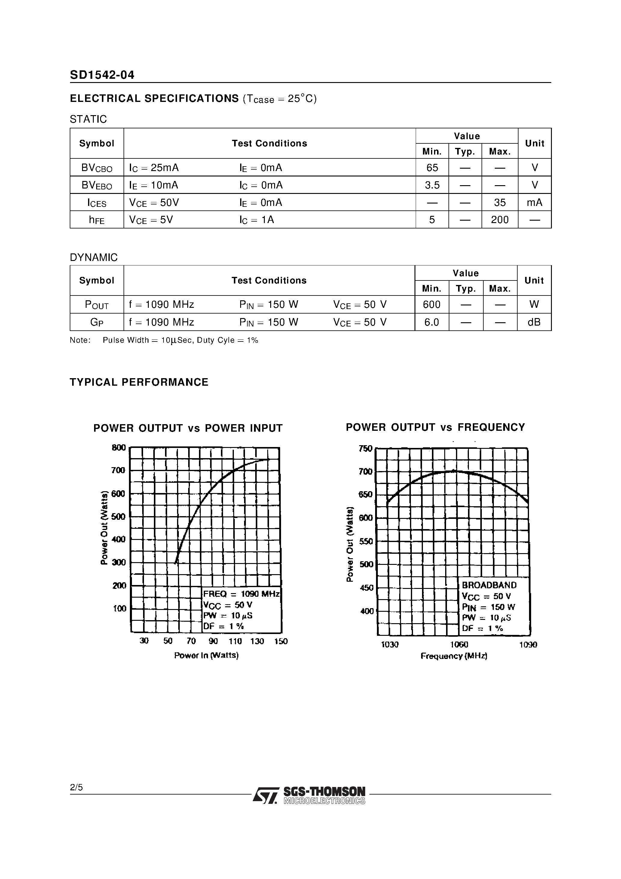 Datasheet SD1542-04 - RF & MICROWAVE TRANSISTORS AVIONICS APPLICATIONS page 2