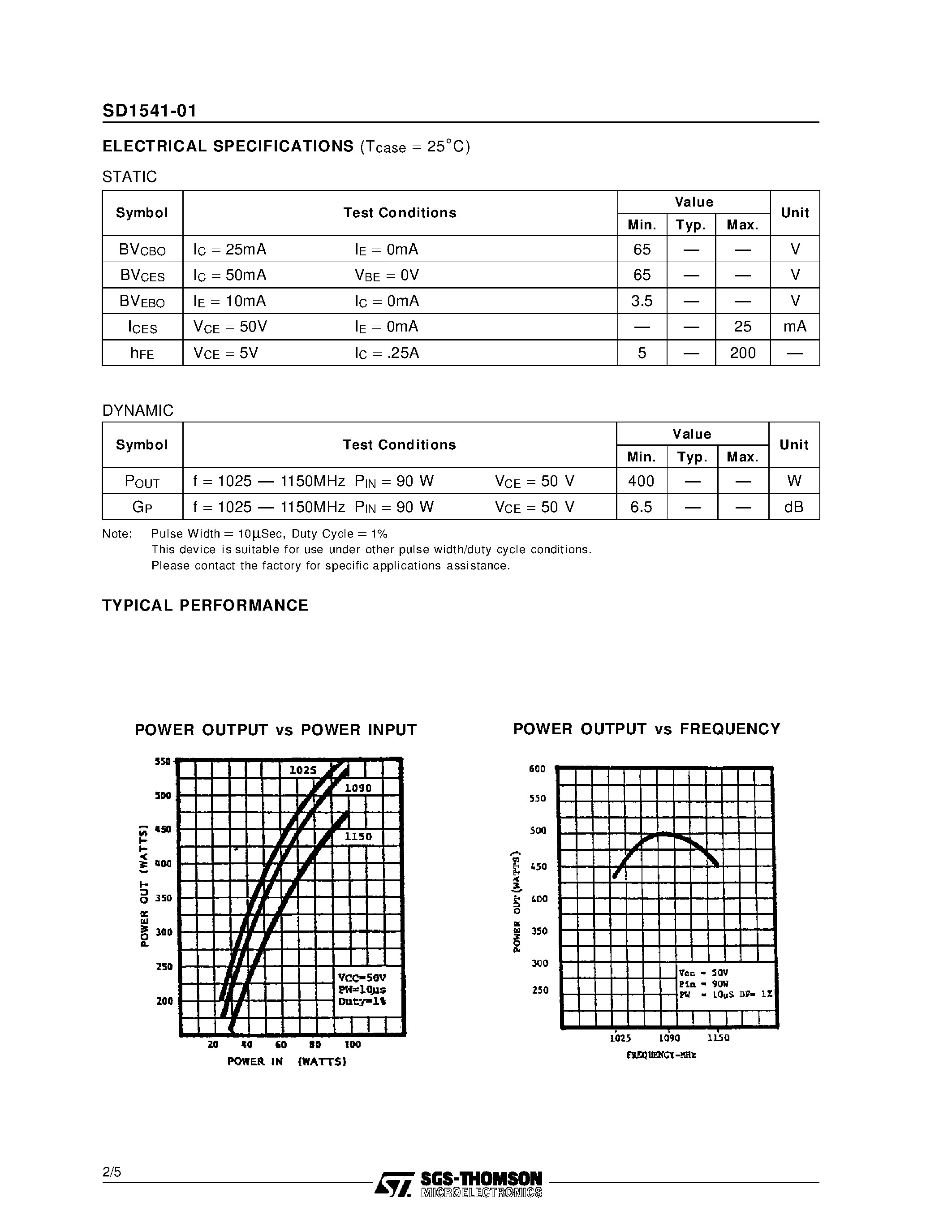 Datasheet SD1541-01 - RF & MICROWAVE TRANSISTORS AVIONICS APPLICATIONS page 2