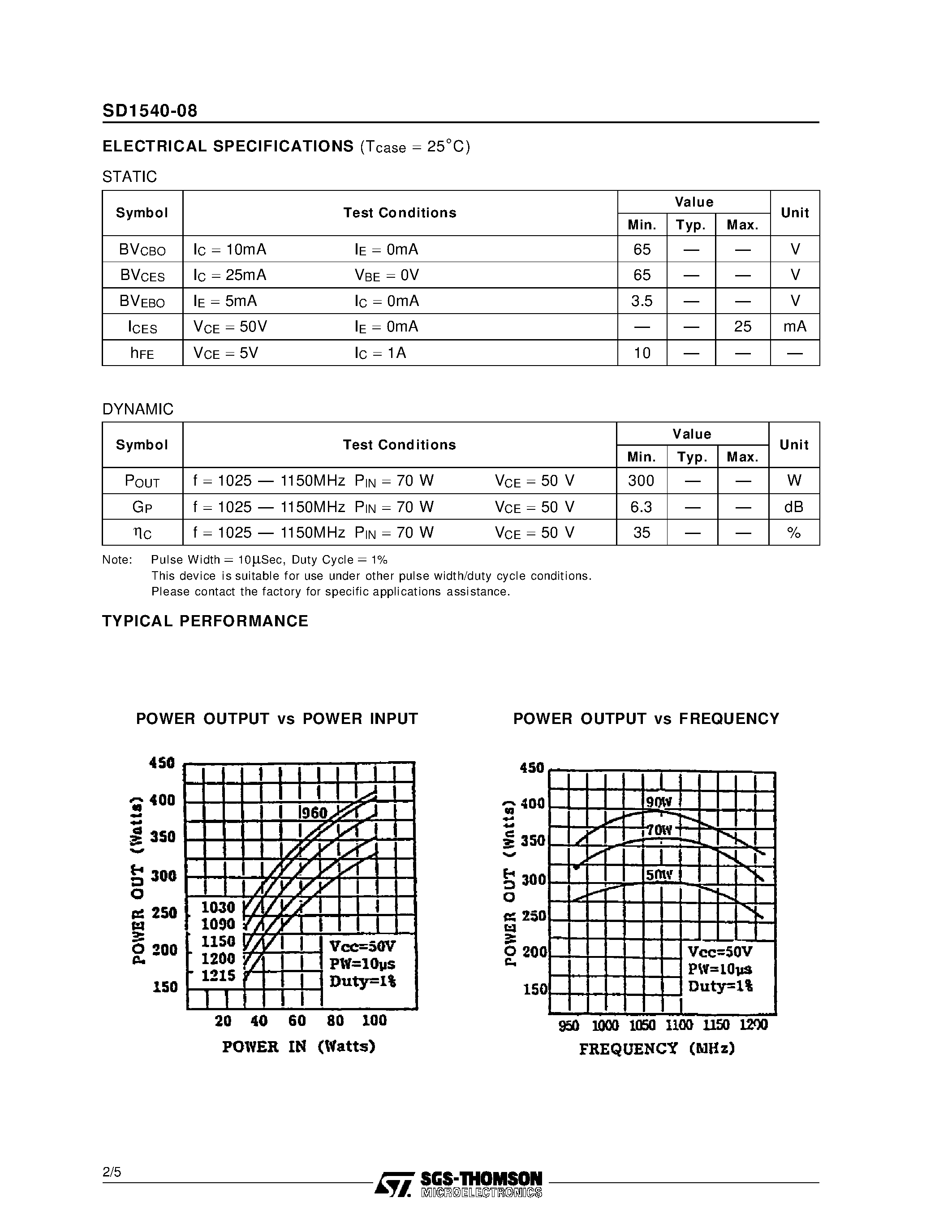 Datasheet SD1540-08 - RF & MICROWAVE TRANSISTORS AVIONICS APPLICATIONS page 2