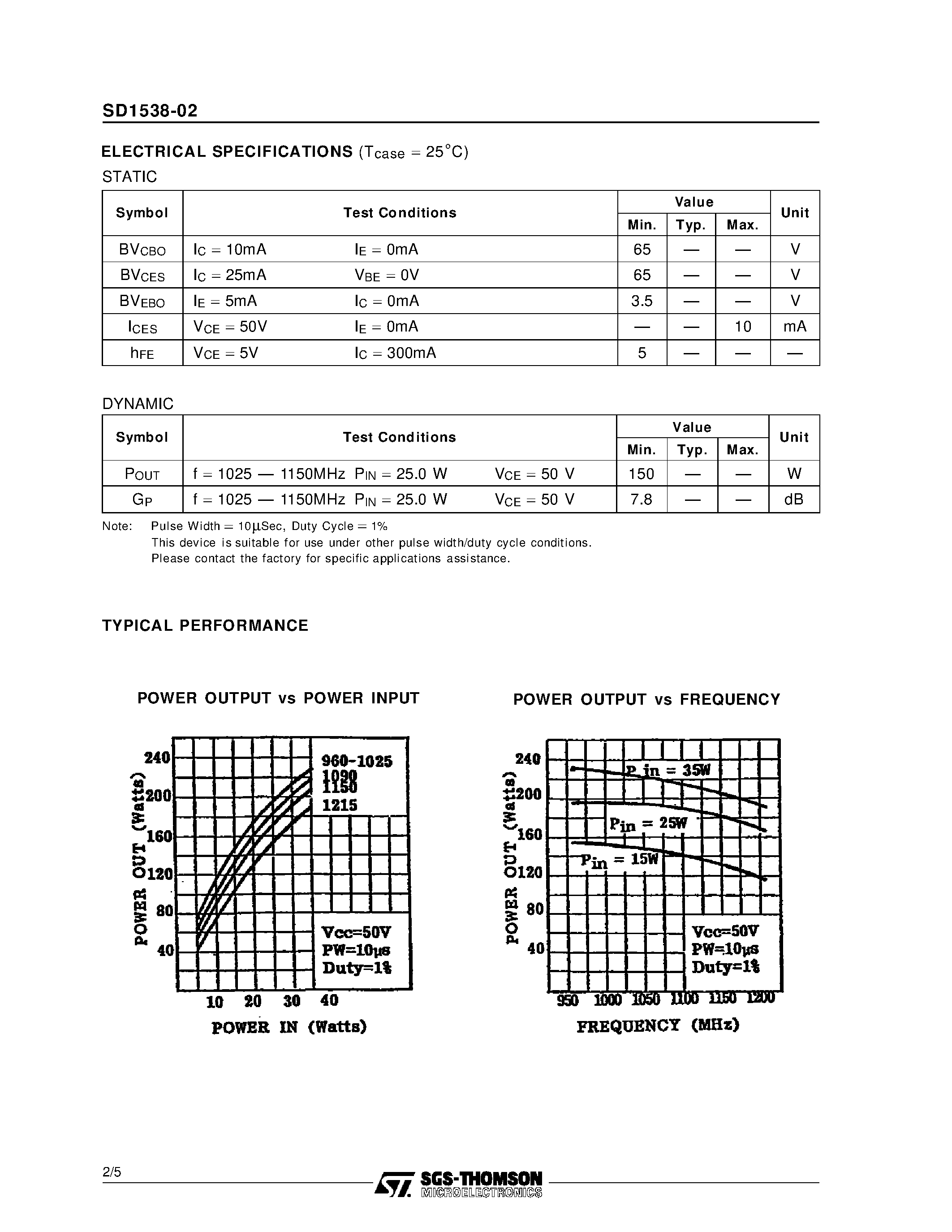 Даташит SD1538-02 - RF & MICROWAVE TRANSISTORS AVIONICS APPLICATIONS страница 2