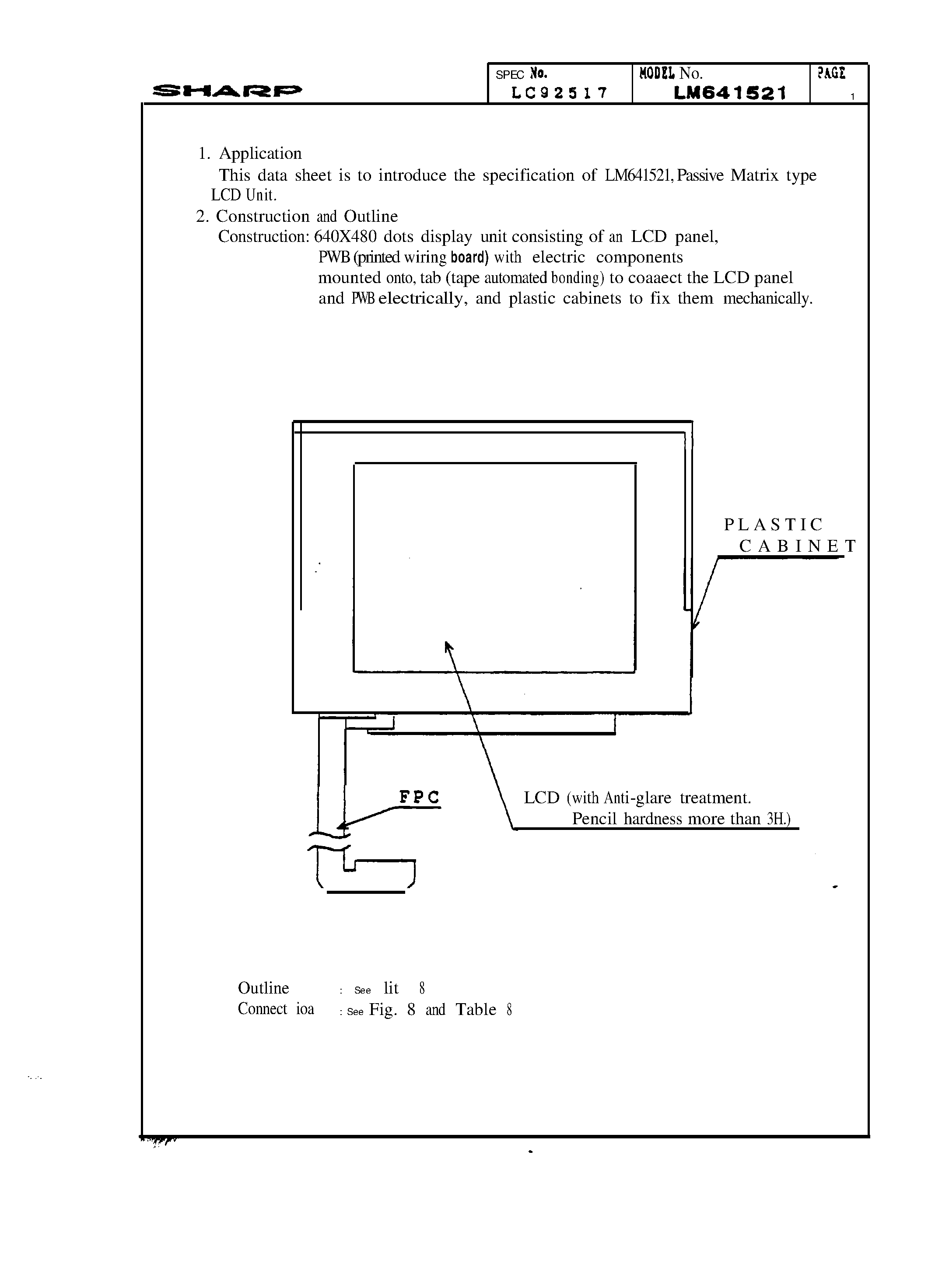 Datasheet LM641521 - Passive Matrix type LCD UNIT page 1