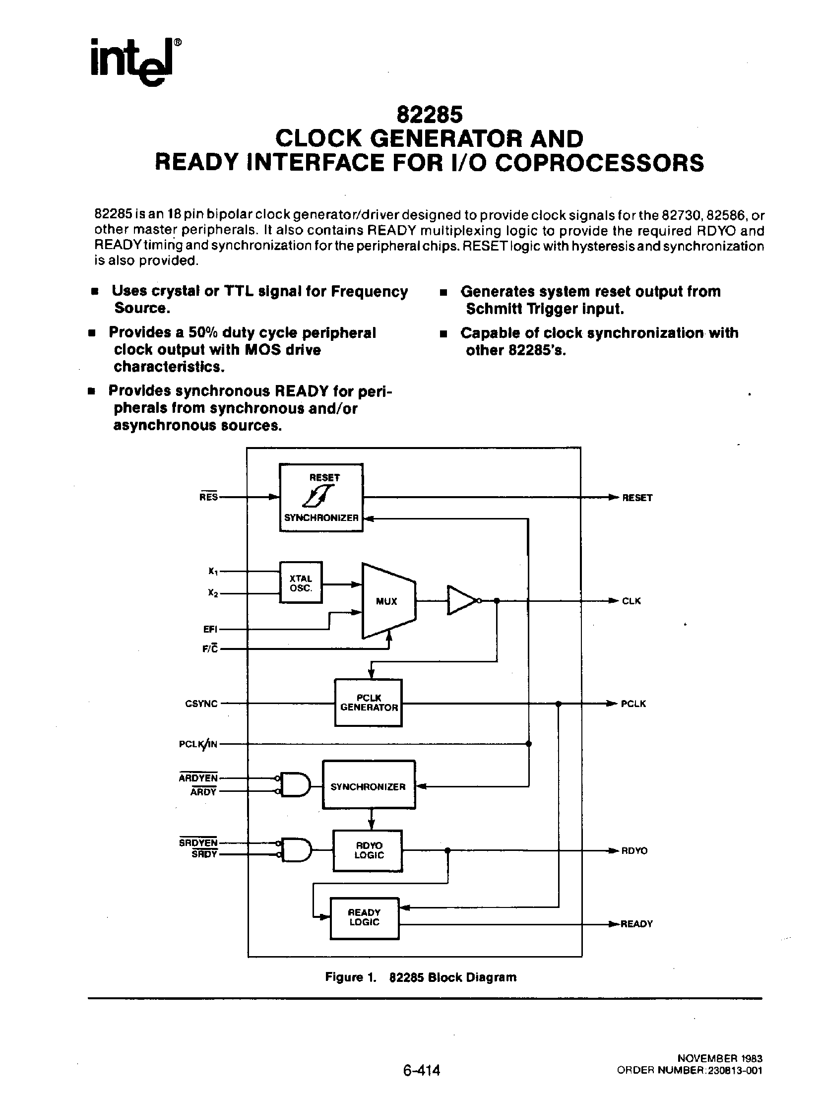 Datasheet P82285 - Clock Generator and Ready Interface for I/O Coprocessors page 1