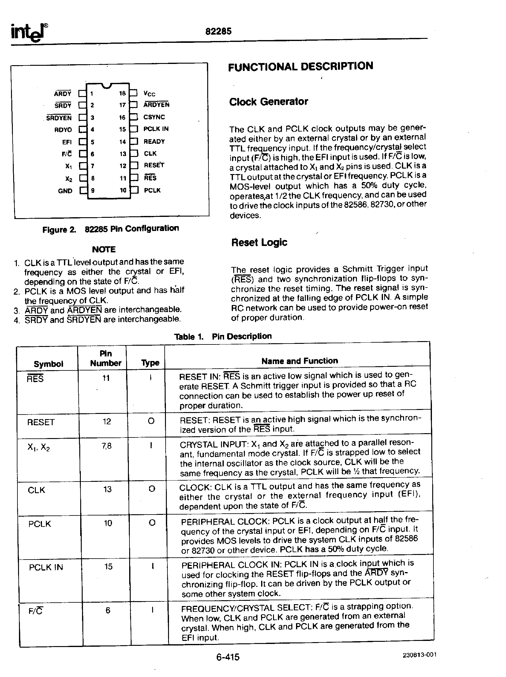 Datasheet P82285 - Clock Generator and Ready Interface for I/O Coprocessors page 2