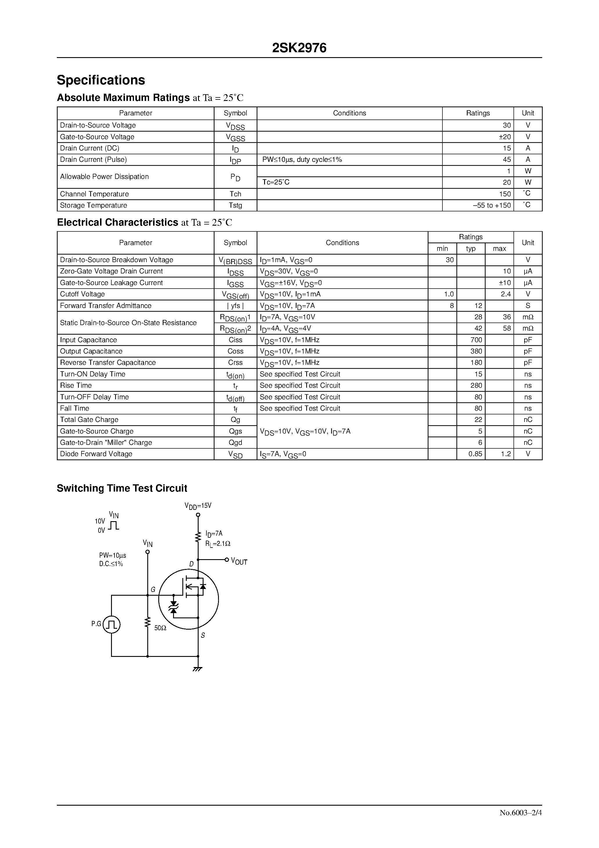 Datasheet 2SK2976 - DC-DC Converter Applications page 2