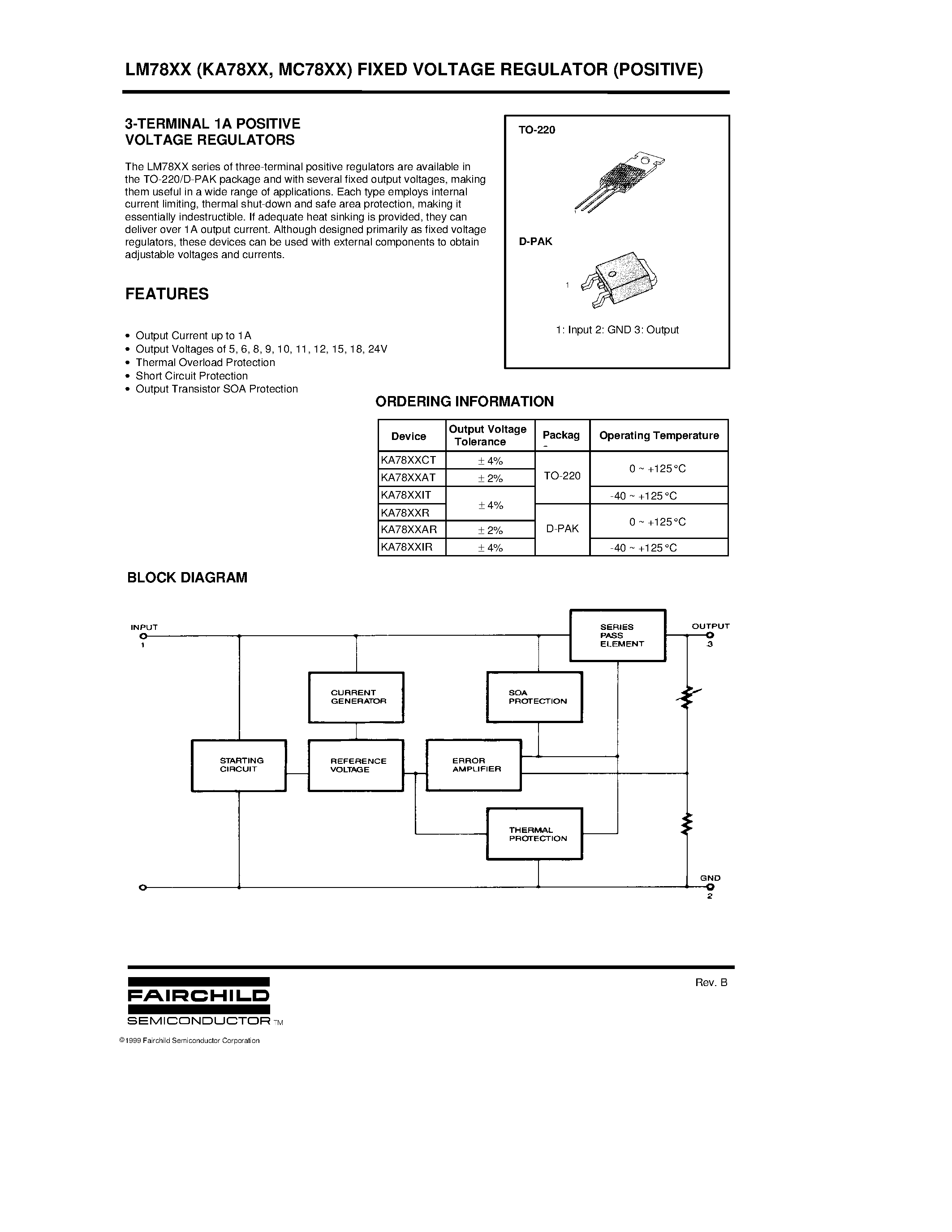 Даташит LM7809 - 3-TERMINAL 1A POSITIVE VOLTAGE REGULATORS страница 1