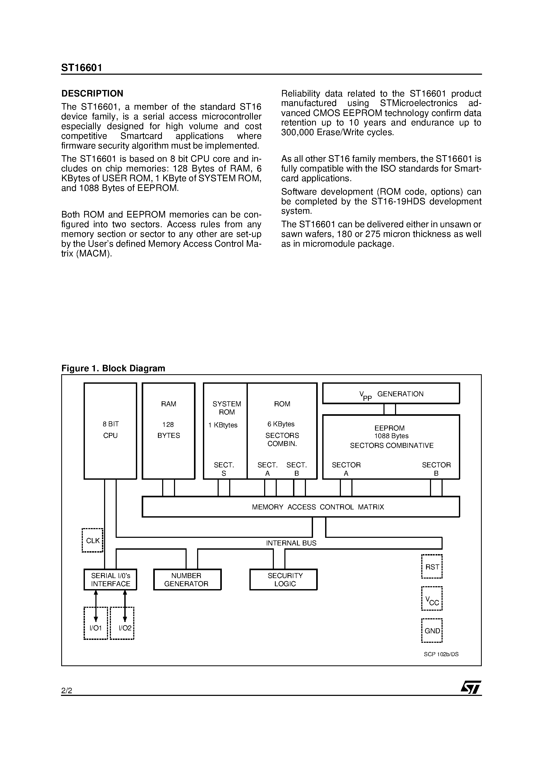 Datasheet ST16601 - Smartcard MCU With 1088 Bytes EEPROM page 2