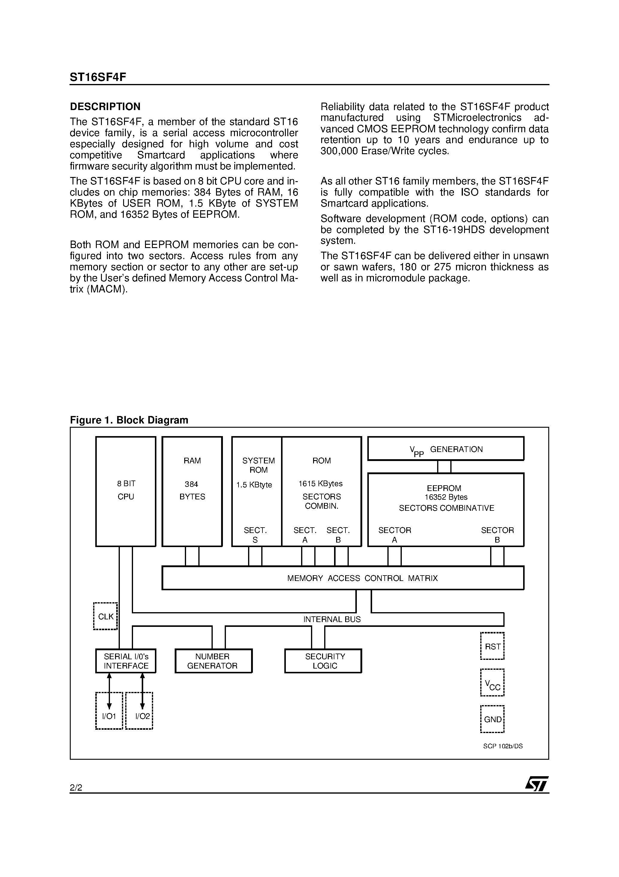 Datasheet ST16SF4F - Smartcard MCU With 16352 Bytes EEPROM page 2