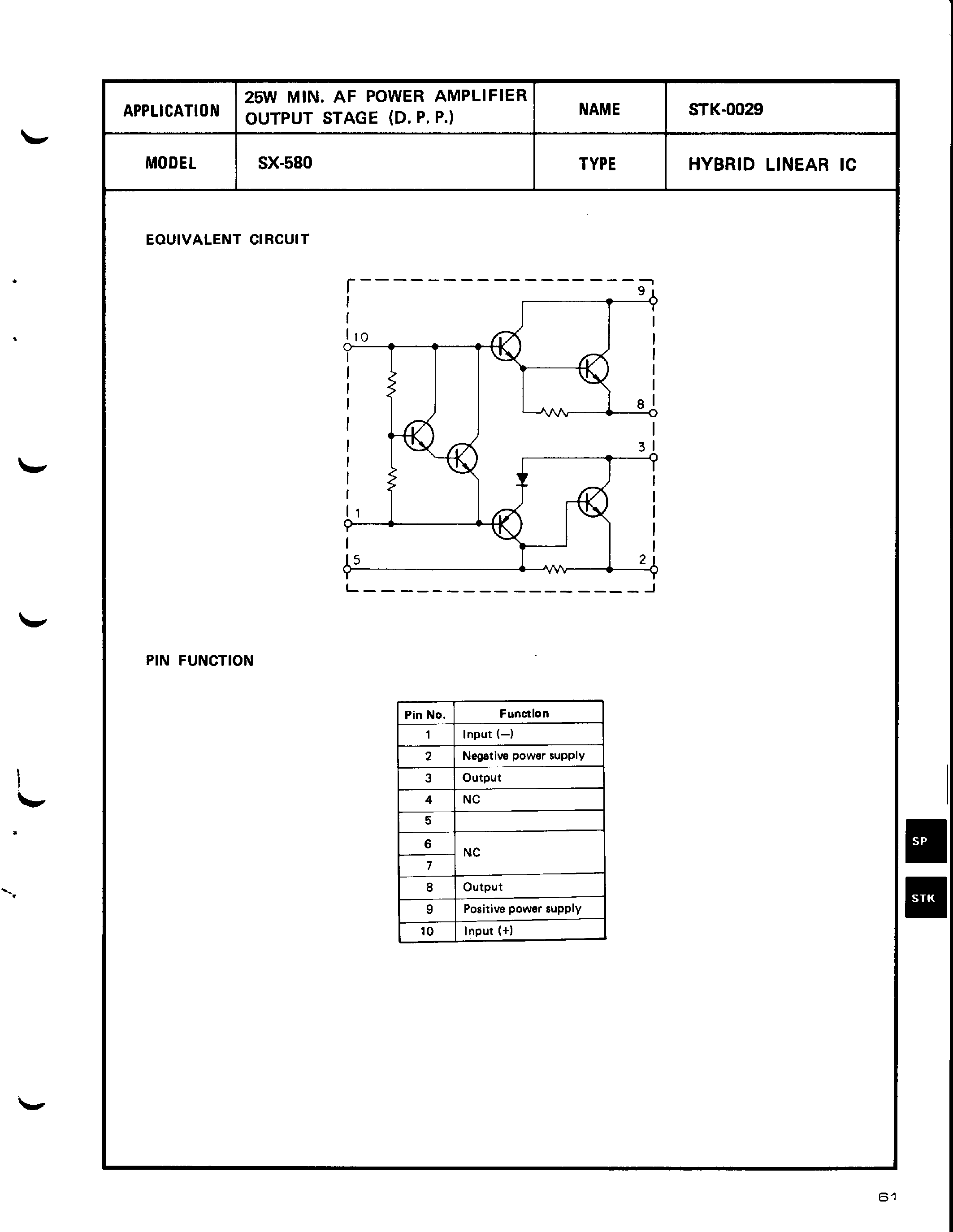 Datasheet STK0029 - HYBRID LINEAR IC page 1