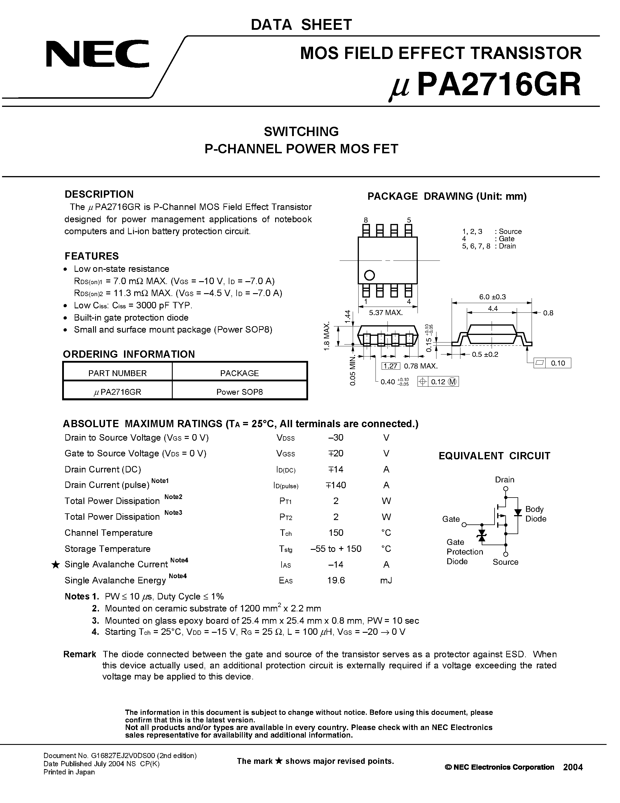 Даташит UPA2716GR - SWITCHING N- AND P-CHANNEL POWER MOS FET страница 1