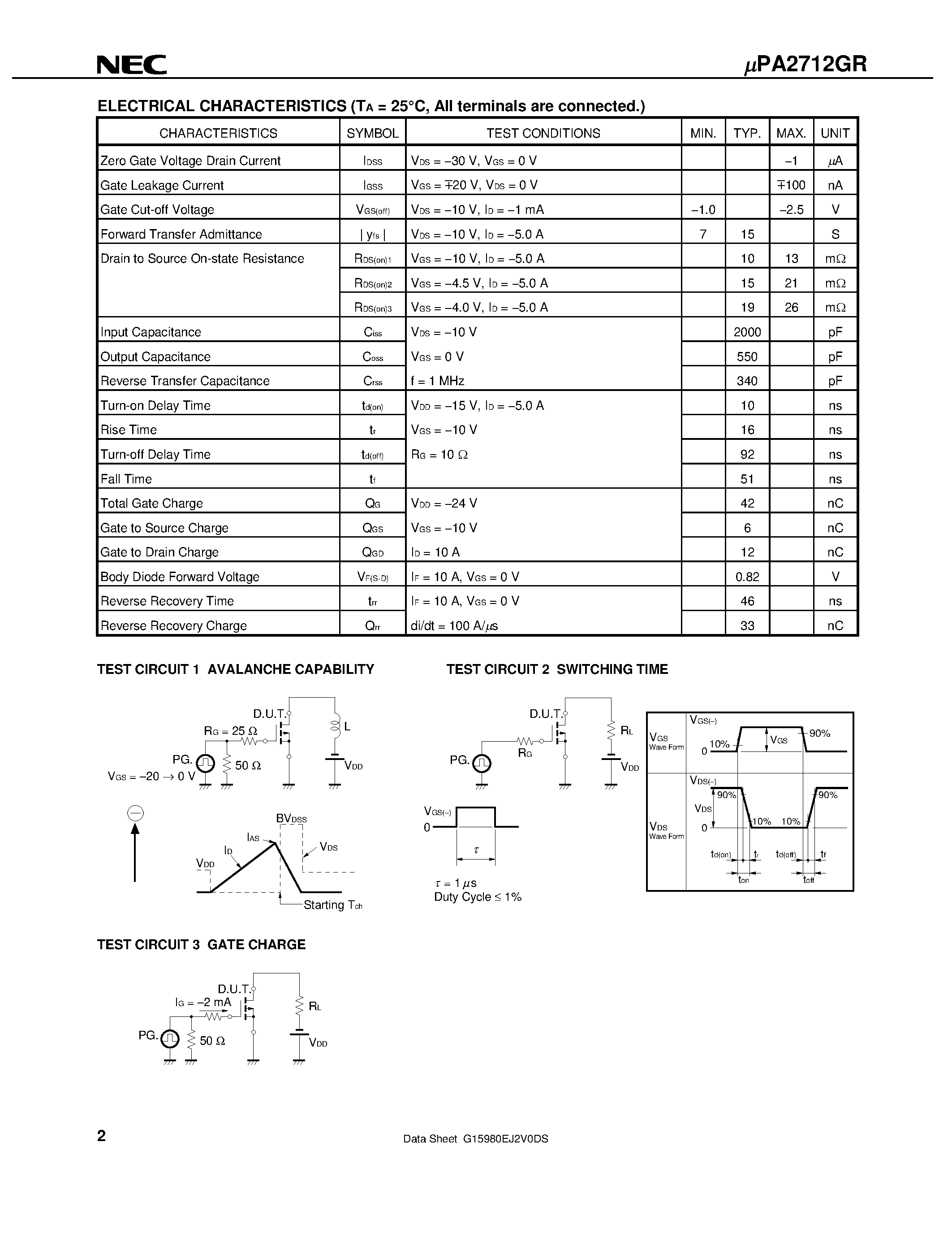 Даташит UPA2712GR - SWITCHING N- AND P-CHANNEL POWER MOS FET страница 2