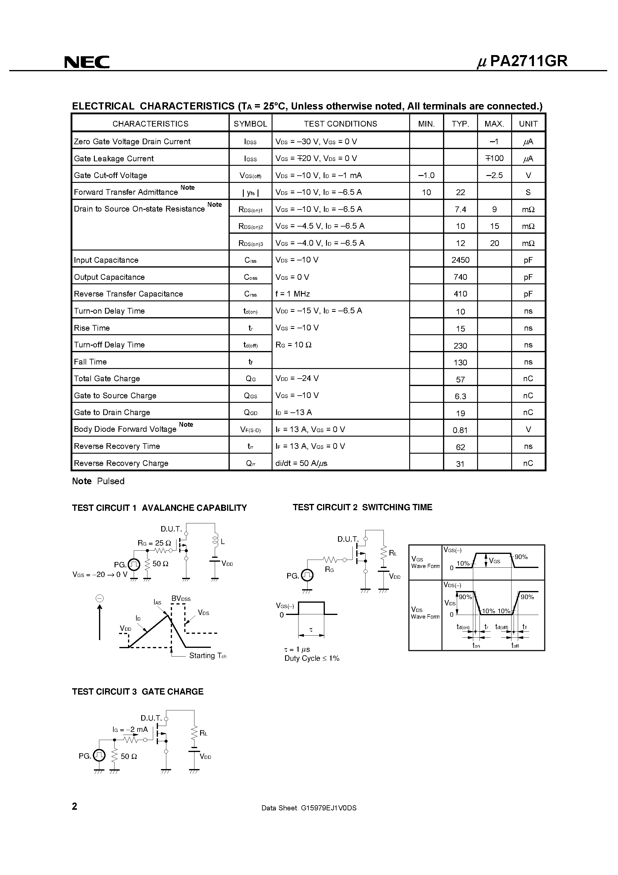 Даташит UPA2711GR - SWITCHING N- AND P-CHANNEL POWER MOS FET страница 2