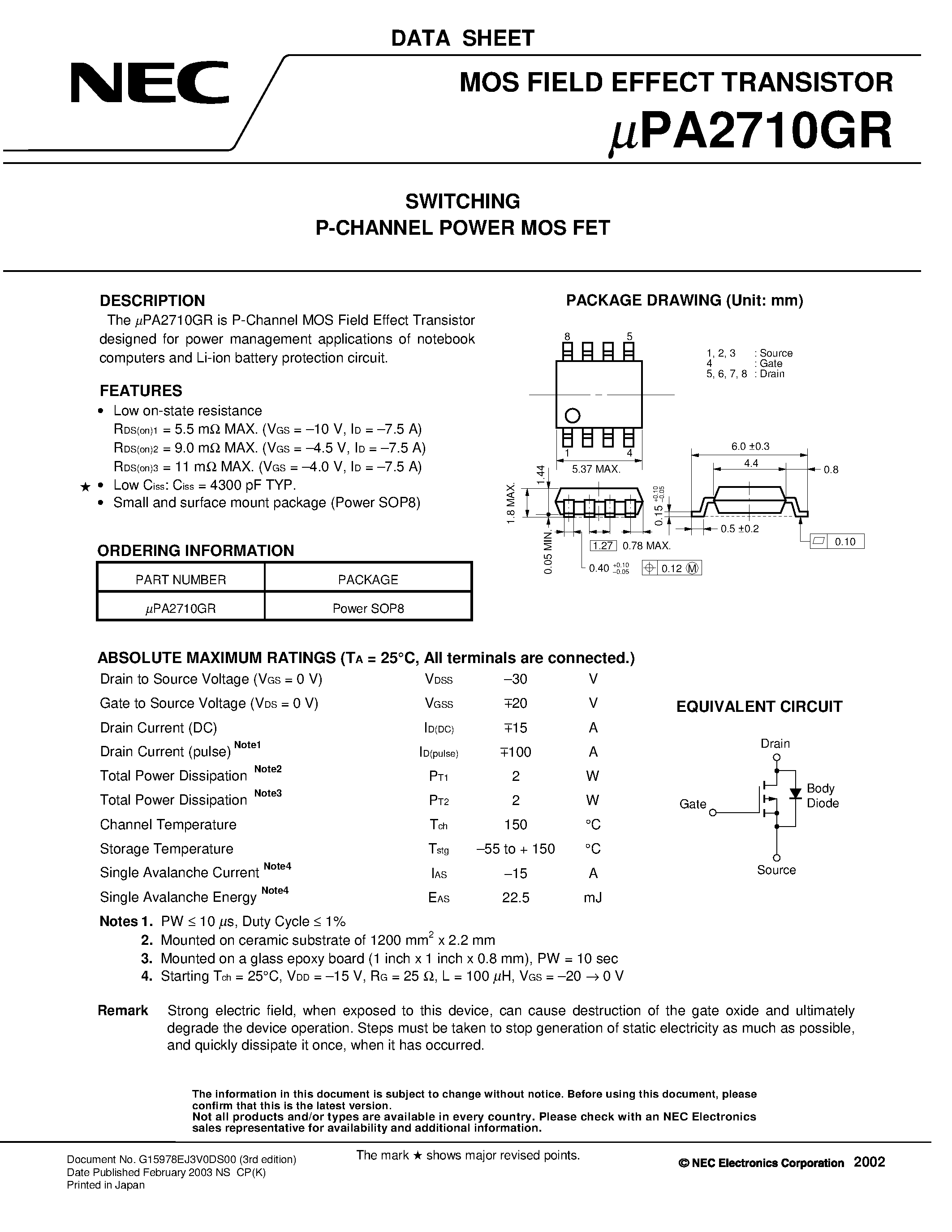 Даташит UPA2710GR - SWITCHING N- AND P-CHANNEL POWER MOS FET страница 1