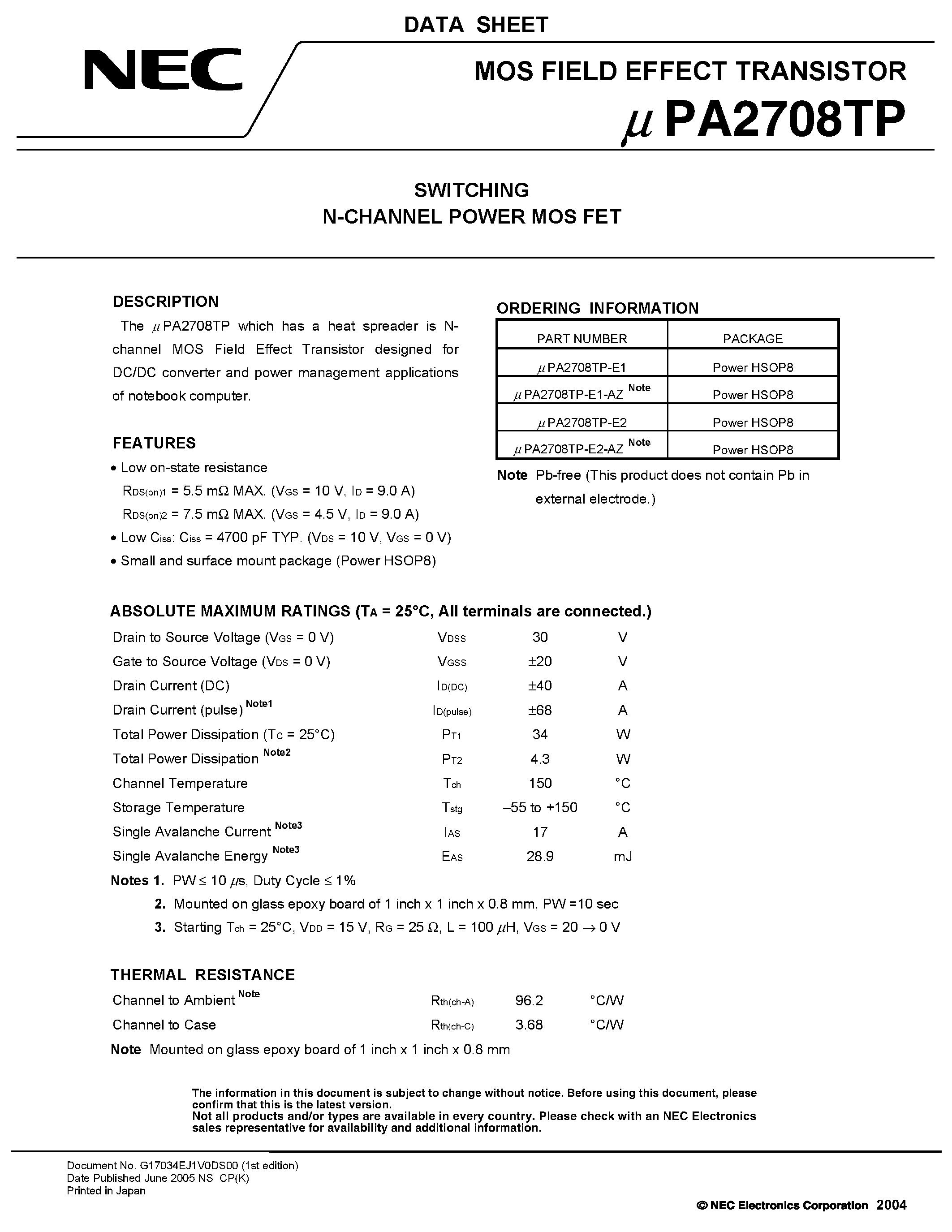 Даташит UPA2708TP - SWITCHING N- AND P-CHANNEL POWER MOS FET страница 1