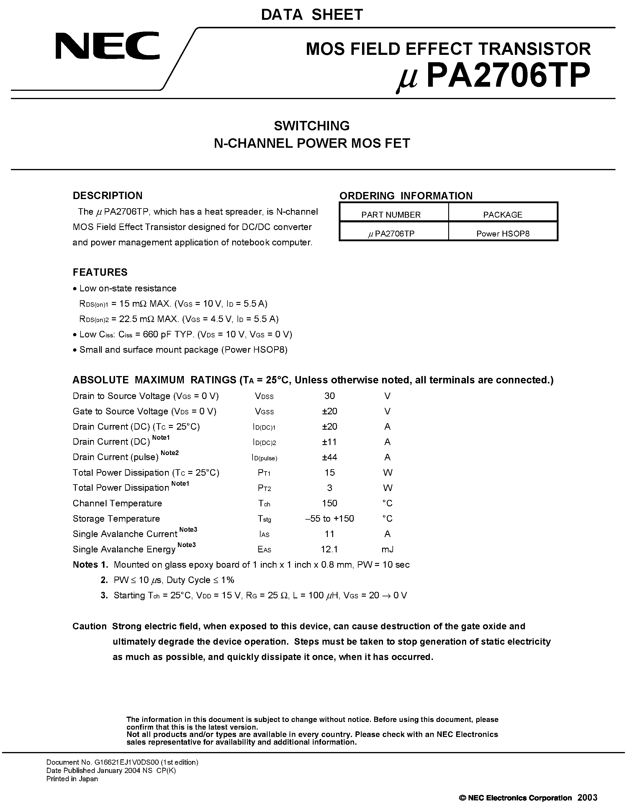 Даташит UPA2706TP - SWITCHING N- AND P-CHANNEL POWER MOS FET страница 1