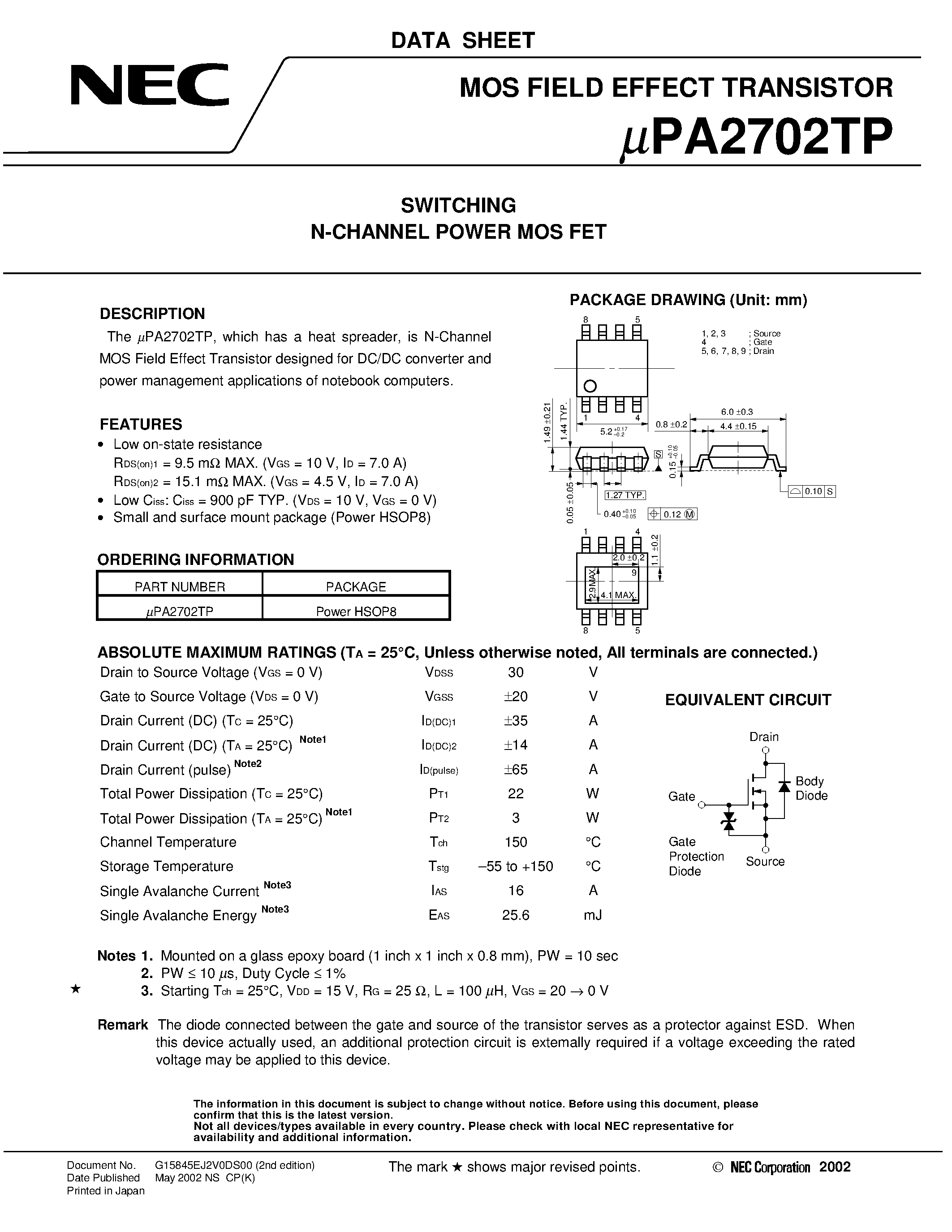 Даташит UPA2702TP - SWITCHING N- AND P-CHANNEL POWER MOS FET страница 1