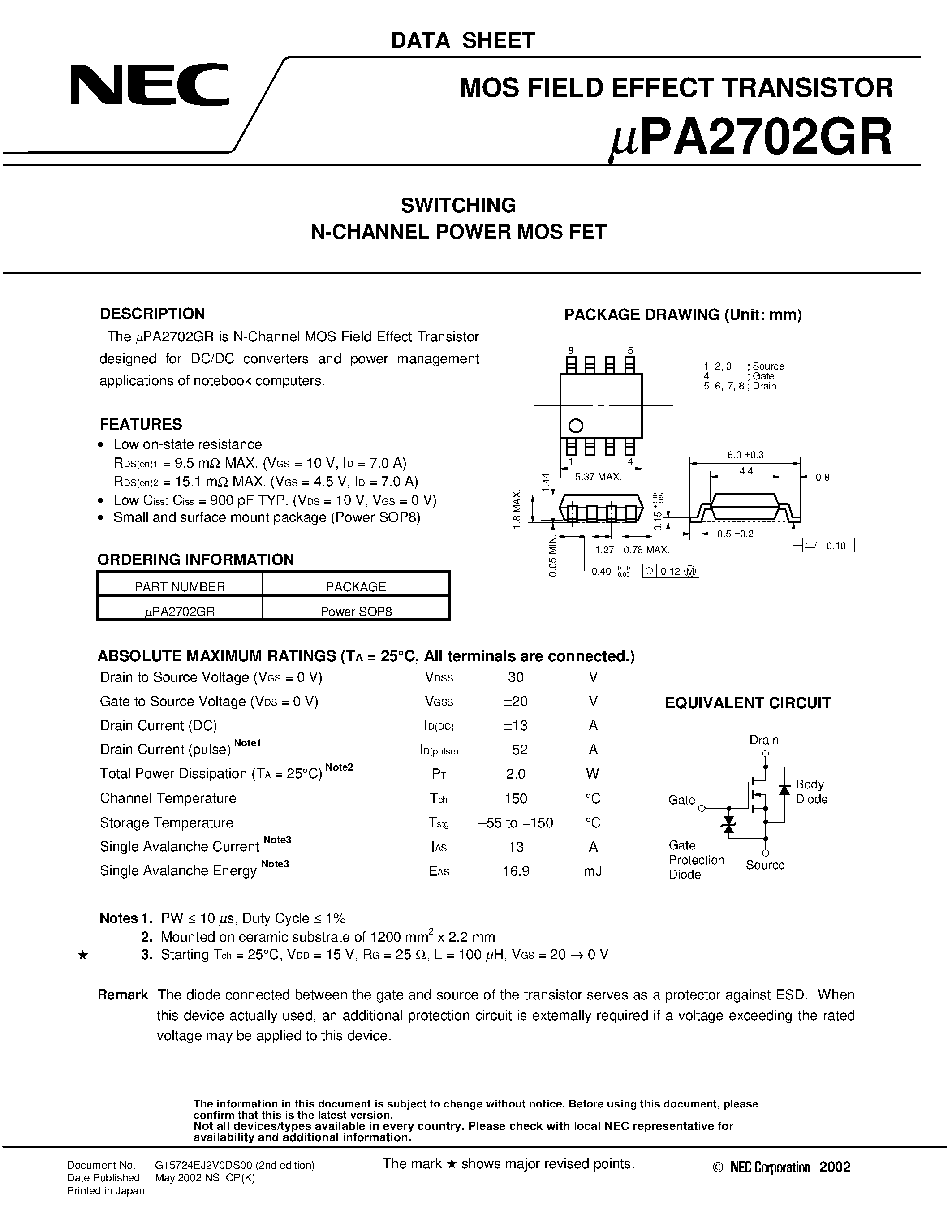 Даташит UPA2702GR - SWITCHING N- AND P-CHANNEL POWER MOS FET страница 1