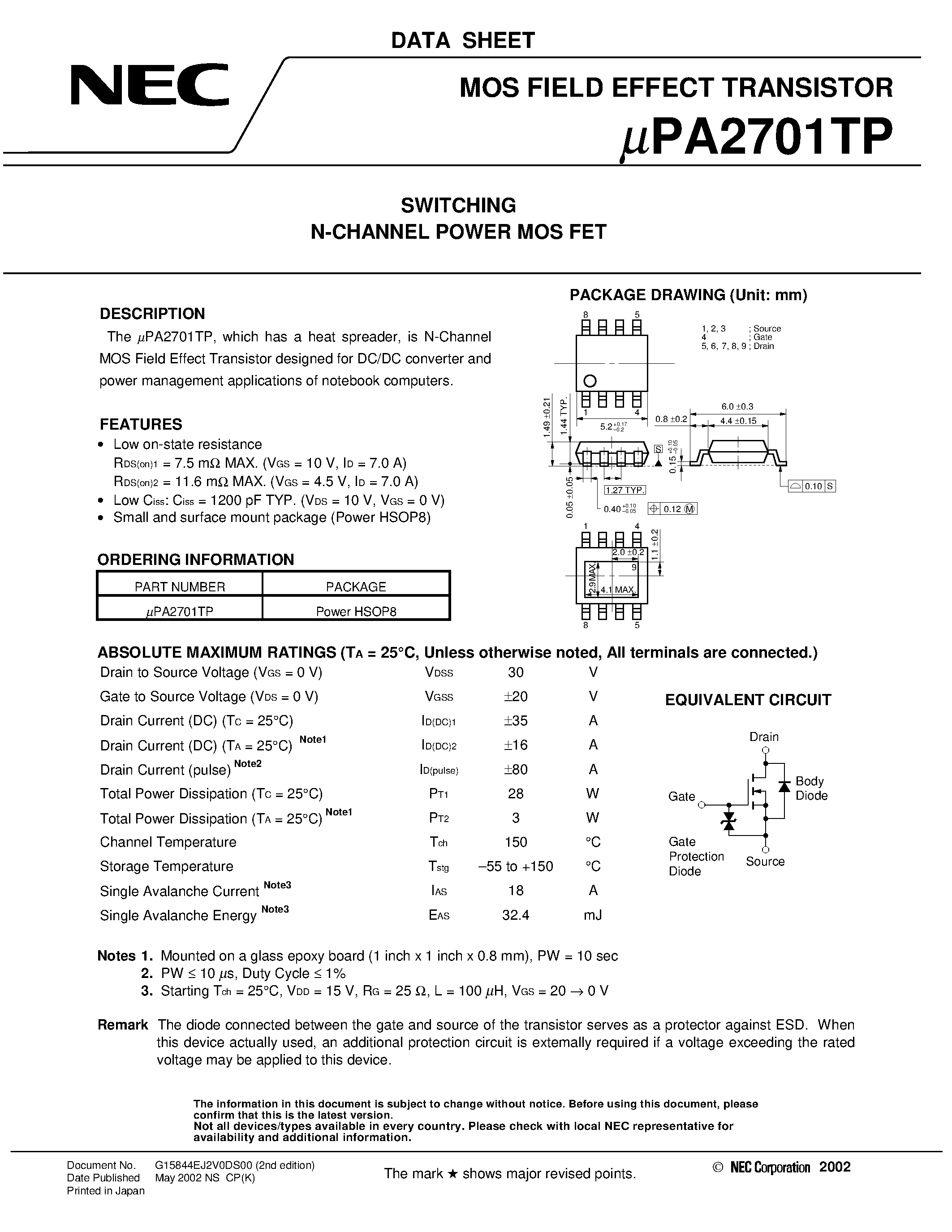 Даташит UPA2701TP - SWITCHING N- AND P-CHANNEL POWER MOS FET страница 1