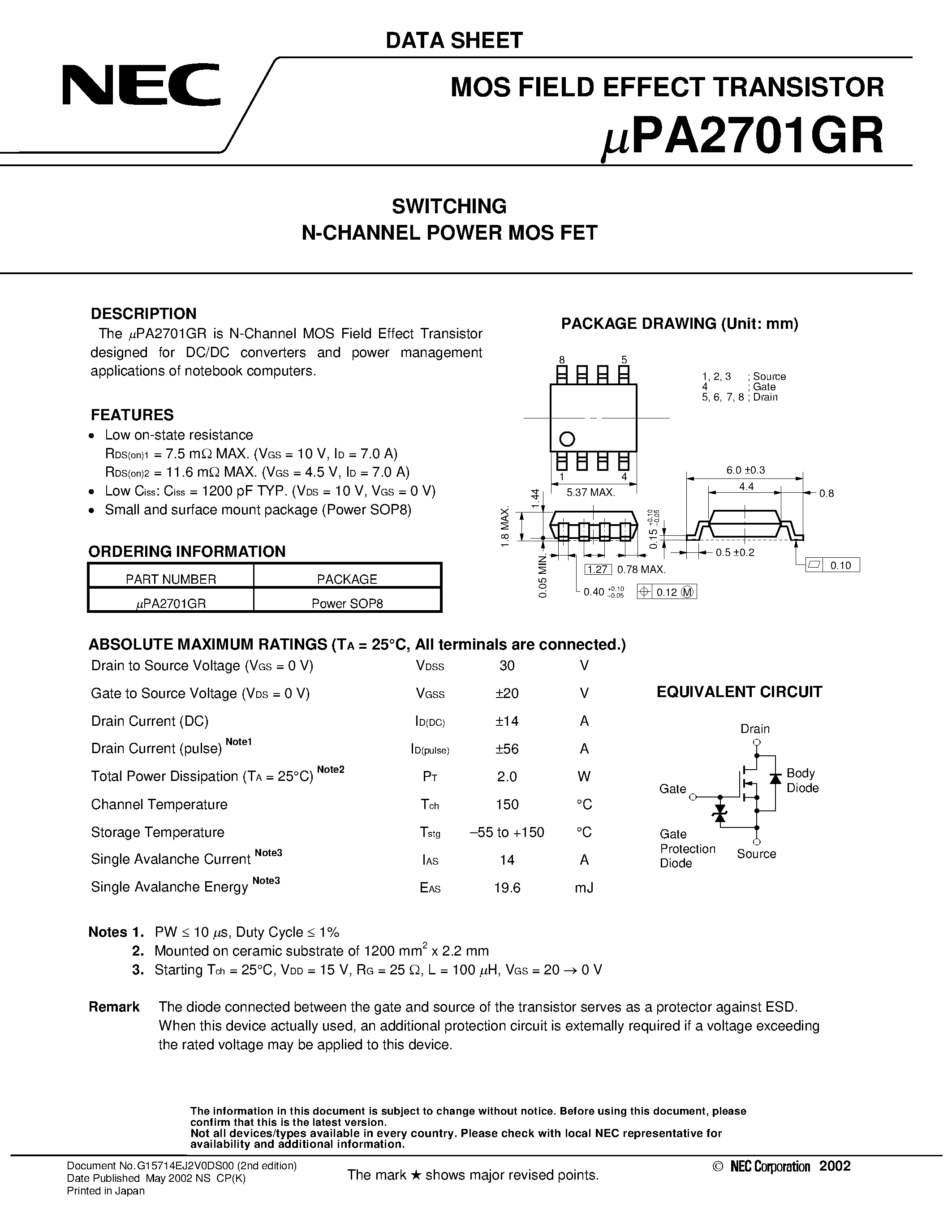 Даташит UPA2701GR - SWITCHING N- AND P-CHANNEL POWER MOS FET страница 1