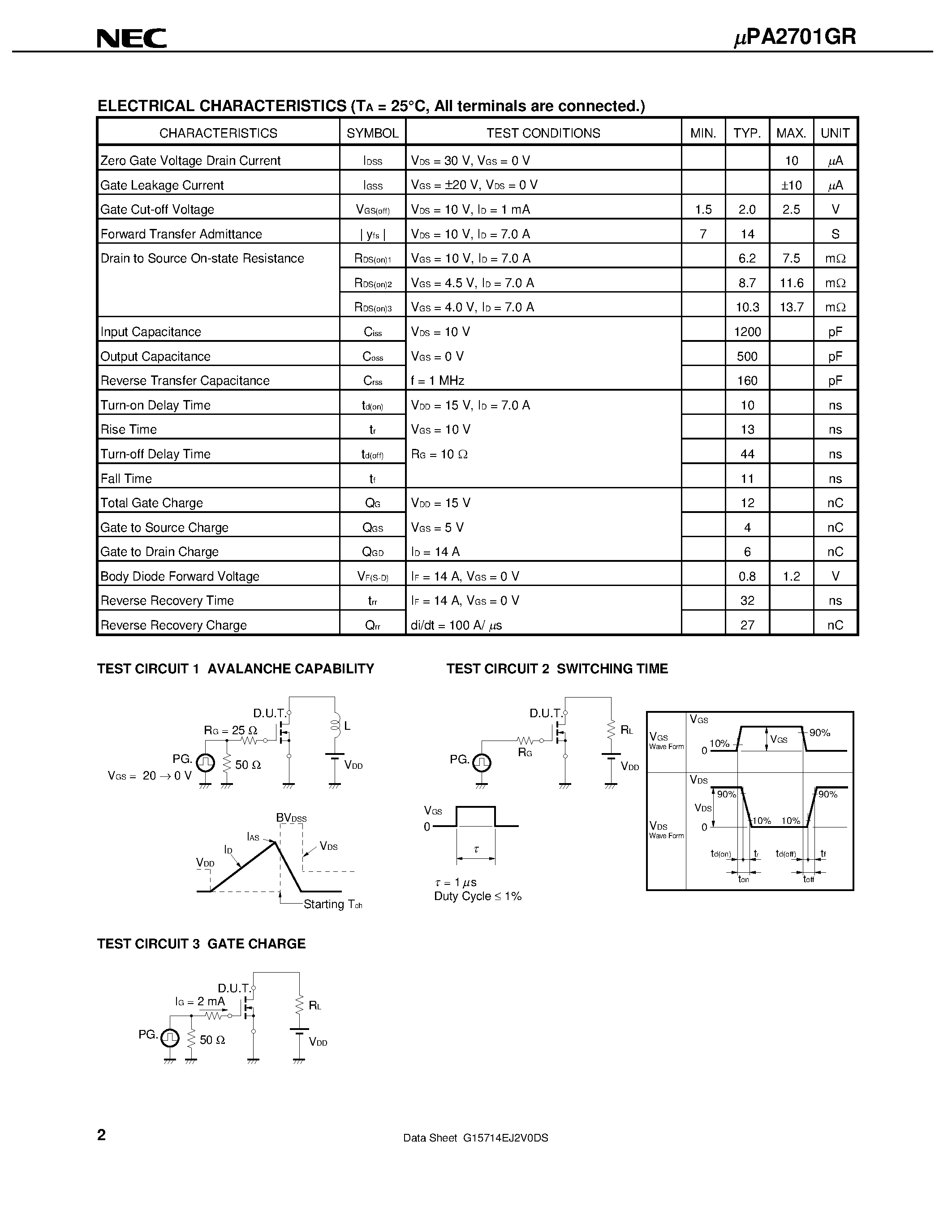 Даташит UPA2701GR - SWITCHING N- AND P-CHANNEL POWER MOS FET страница 2