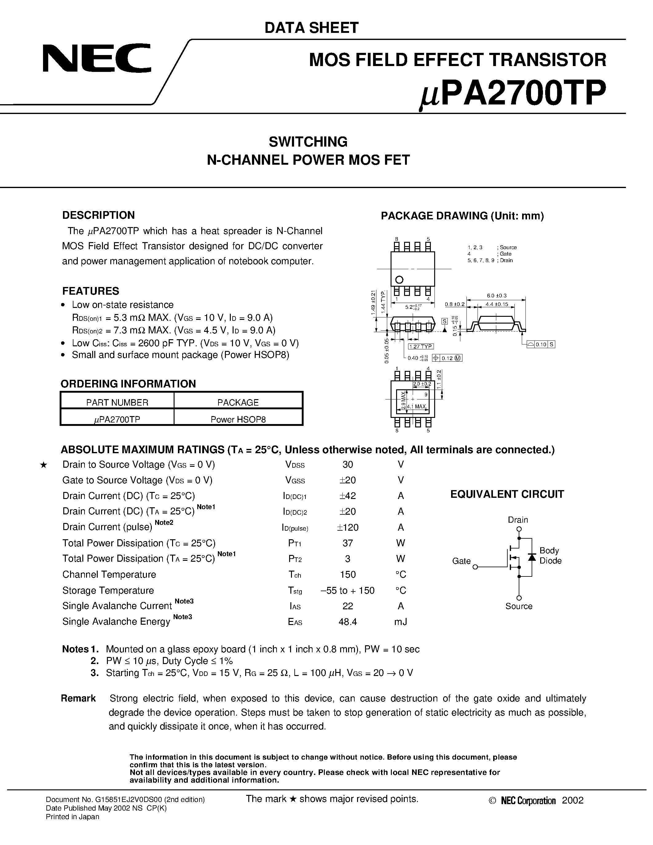 Даташит UPA2700TP - SWITCHING N- AND P-CHANNEL POWER MOS FET страница 1