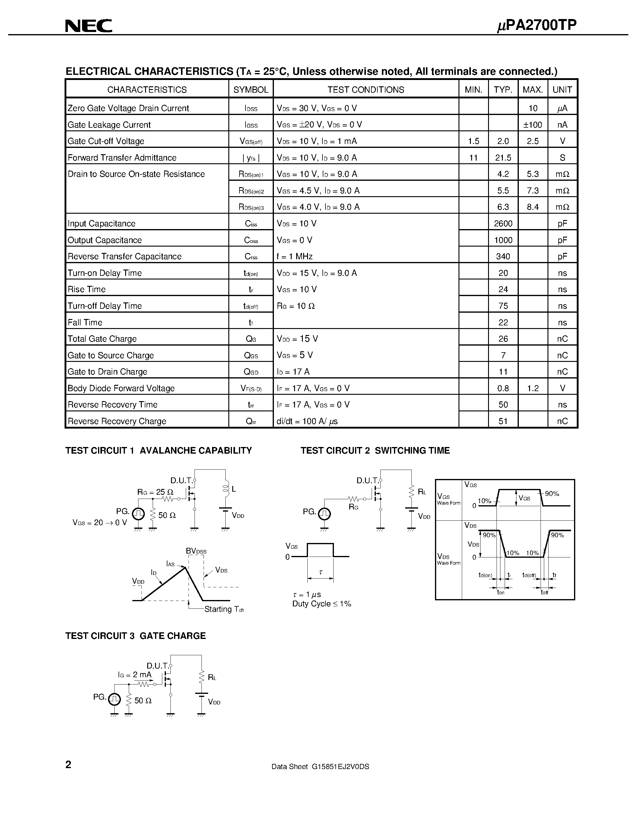 Даташит UPA2700TP - SWITCHING N- AND P-CHANNEL POWER MOS FET страница 2