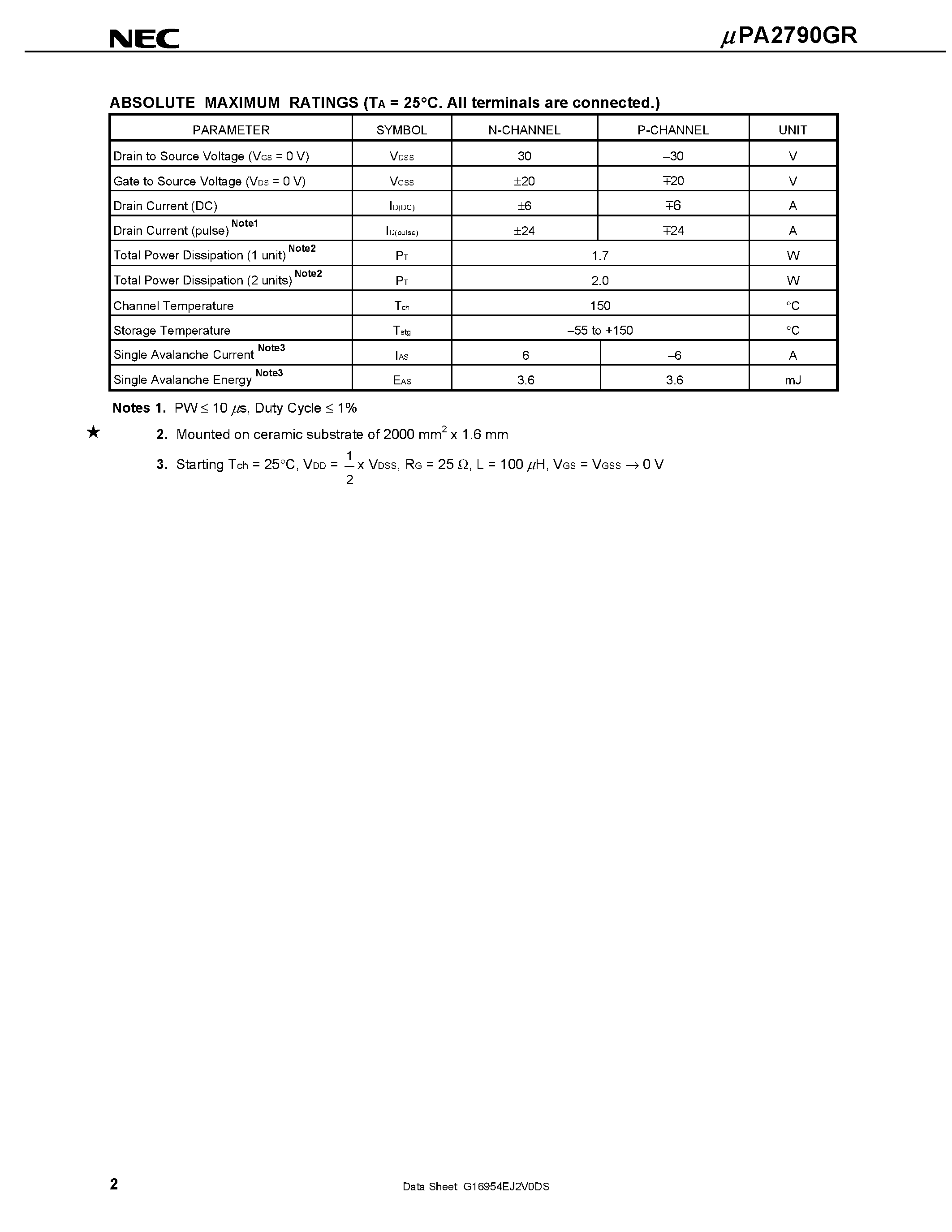 Даташит UPA2790GR - SWITCHING N- AND P-CHANNEL POWER MOS FET страница 2