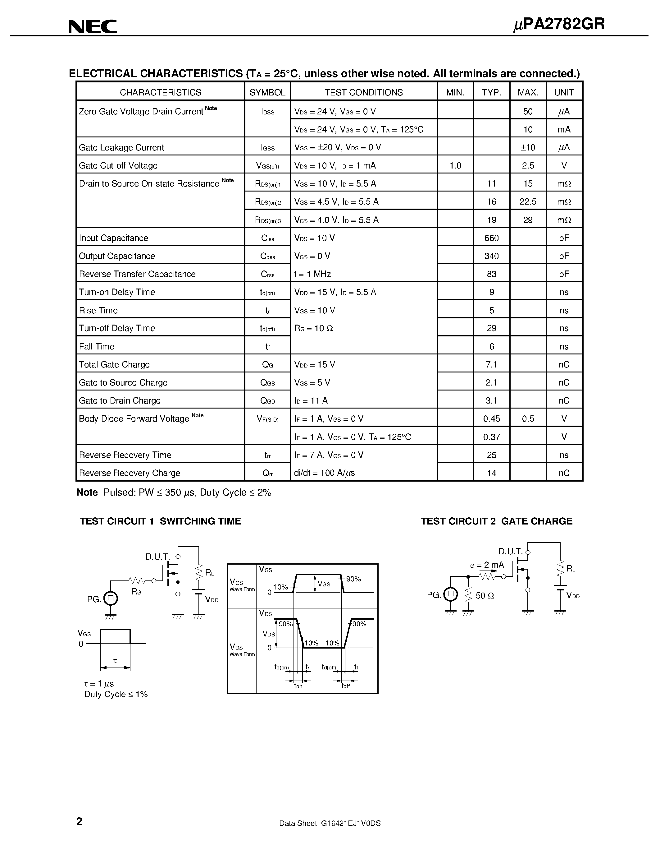 Даташит UPA2782GR - SWITCHING N- AND P-CHANNEL POWER MOS FET страница 2