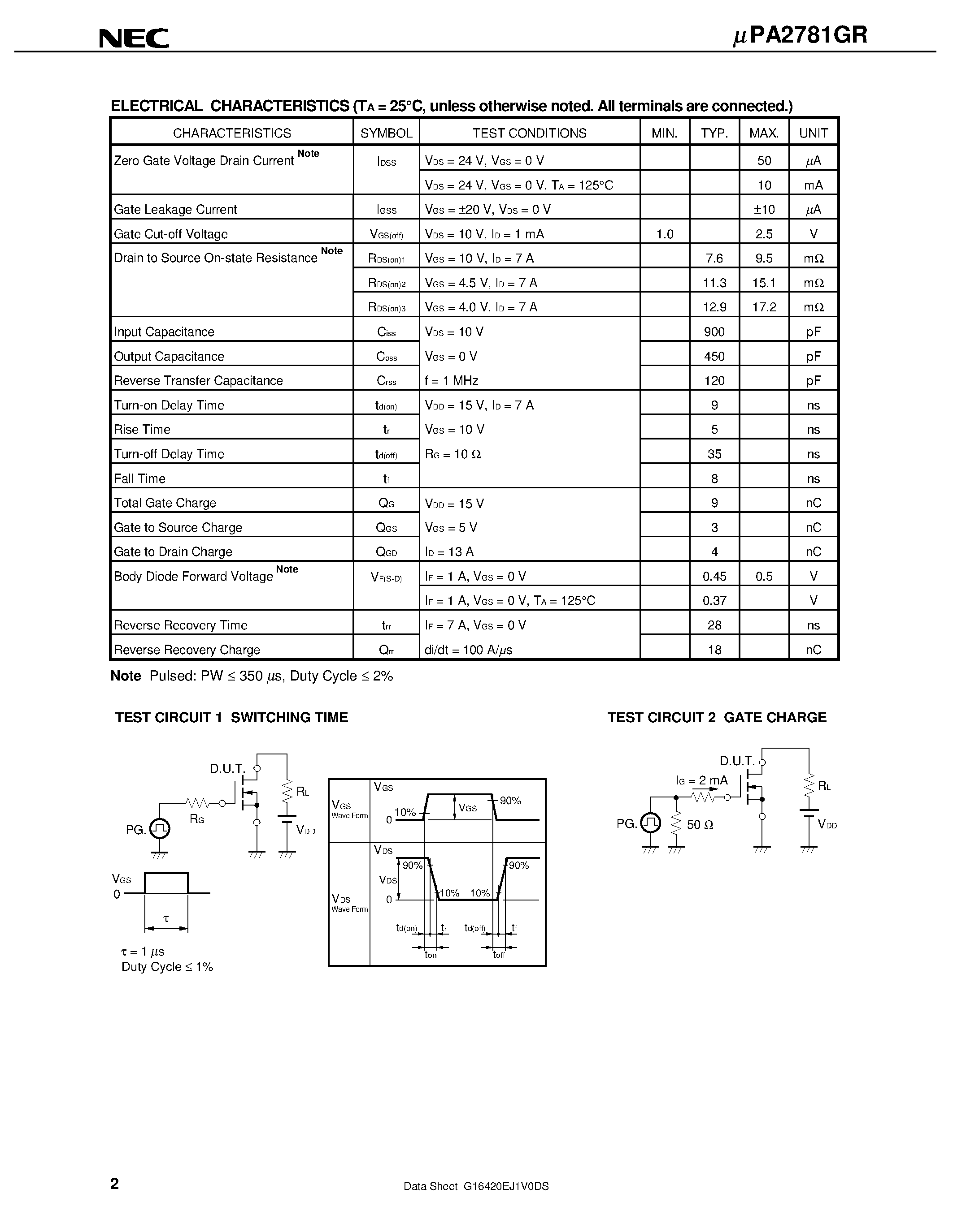 Даташит UPA2781GR - SWITCHING N- AND P-CHANNEL POWER MOS FET страница 2