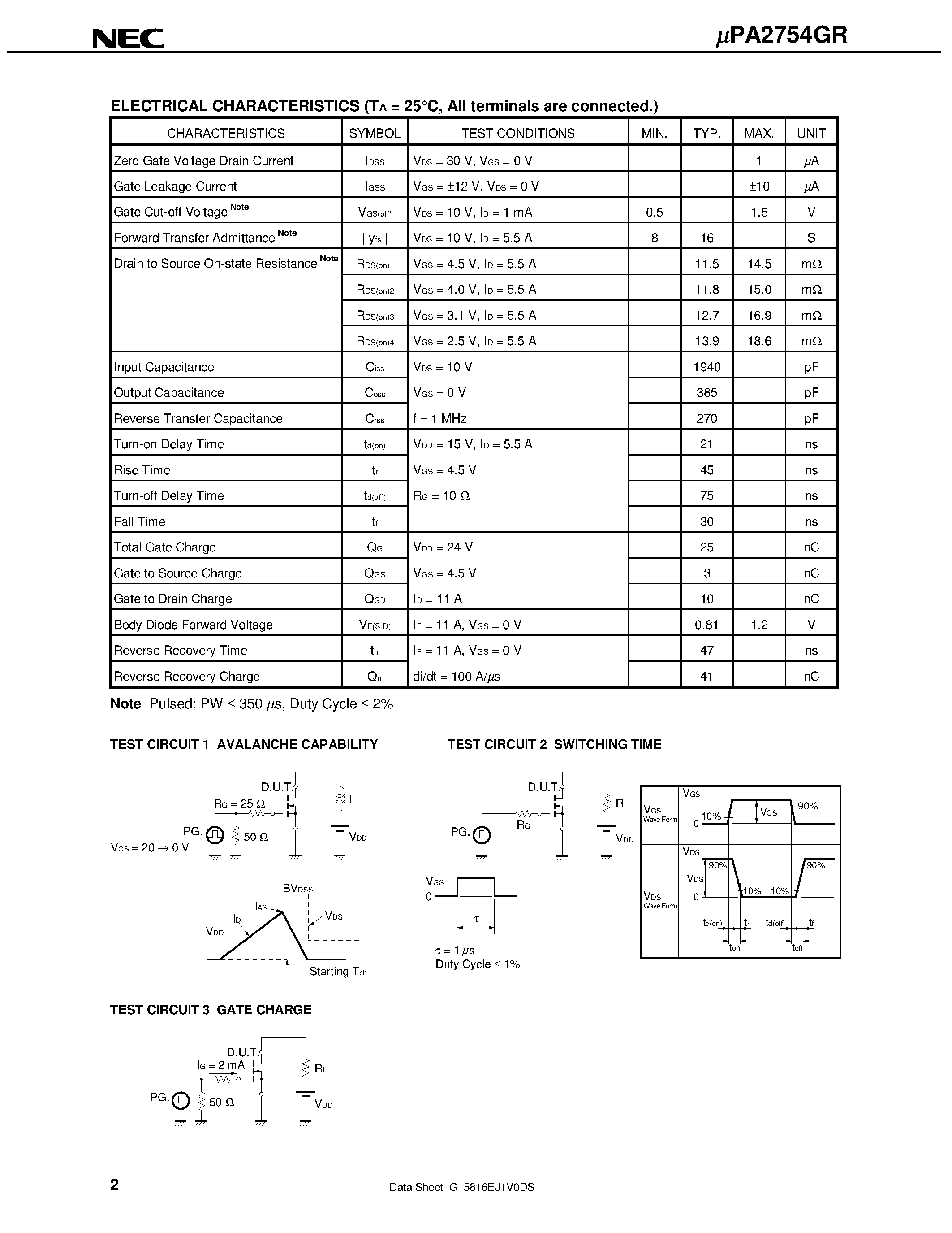 Даташит UPA2754GR - SWITCHING N- AND P-CHANNEL POWER MOS FET страница 2