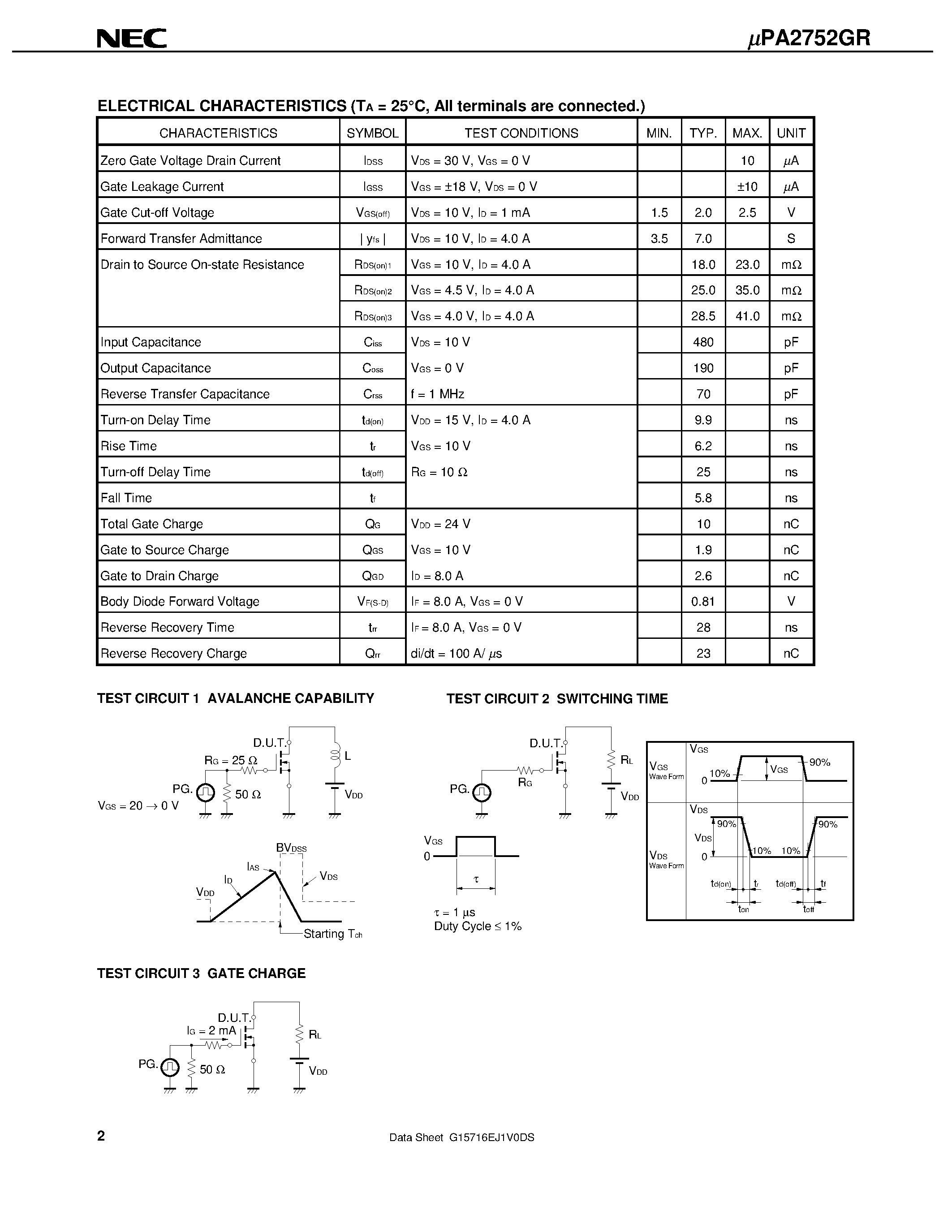 Даташит UPA2752GR - SWITCHING N- AND P-CHANNEL POWER MOS FET страница 2