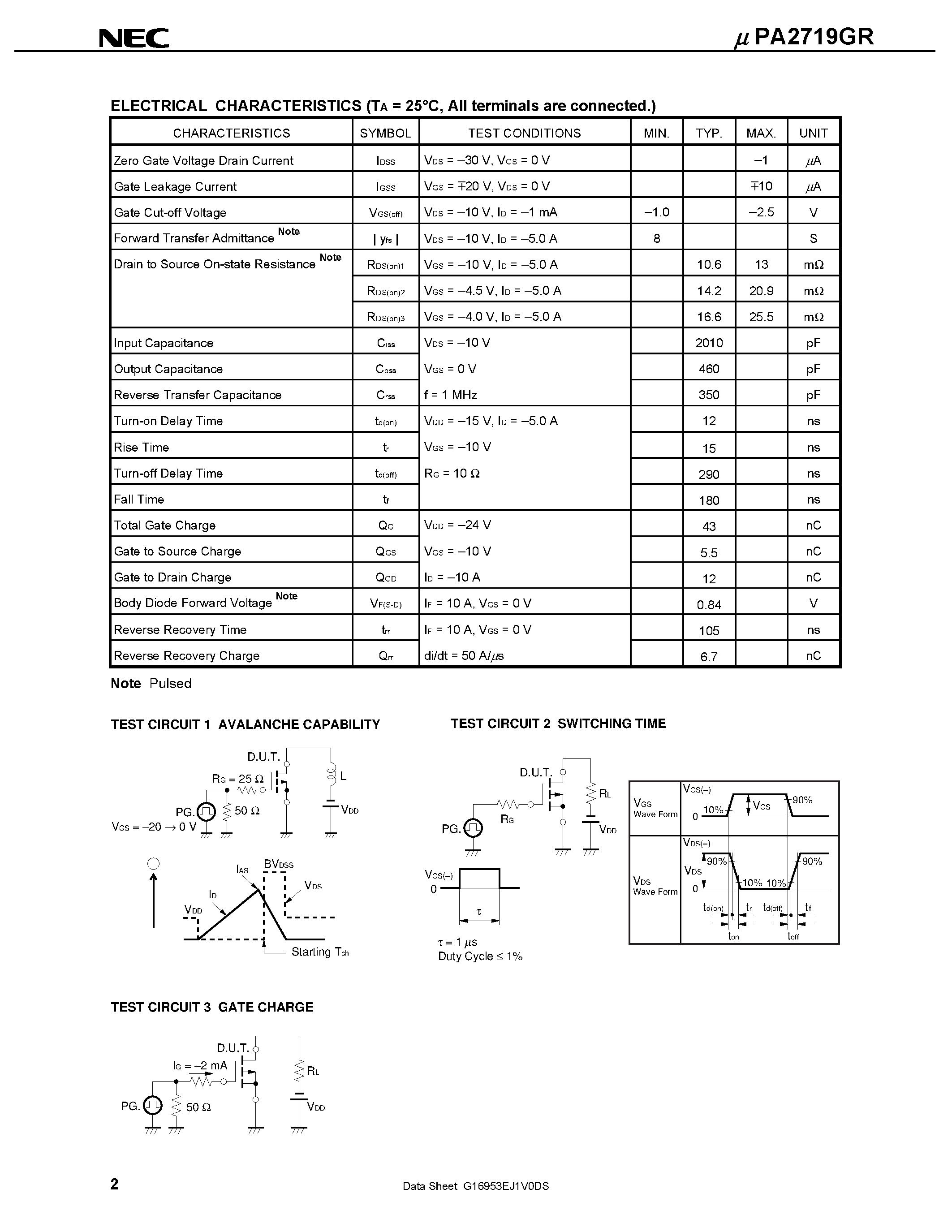 Даташит UPA2719GR - SWITCHING N- AND P-CHANNEL POWER MOS FET страница 2