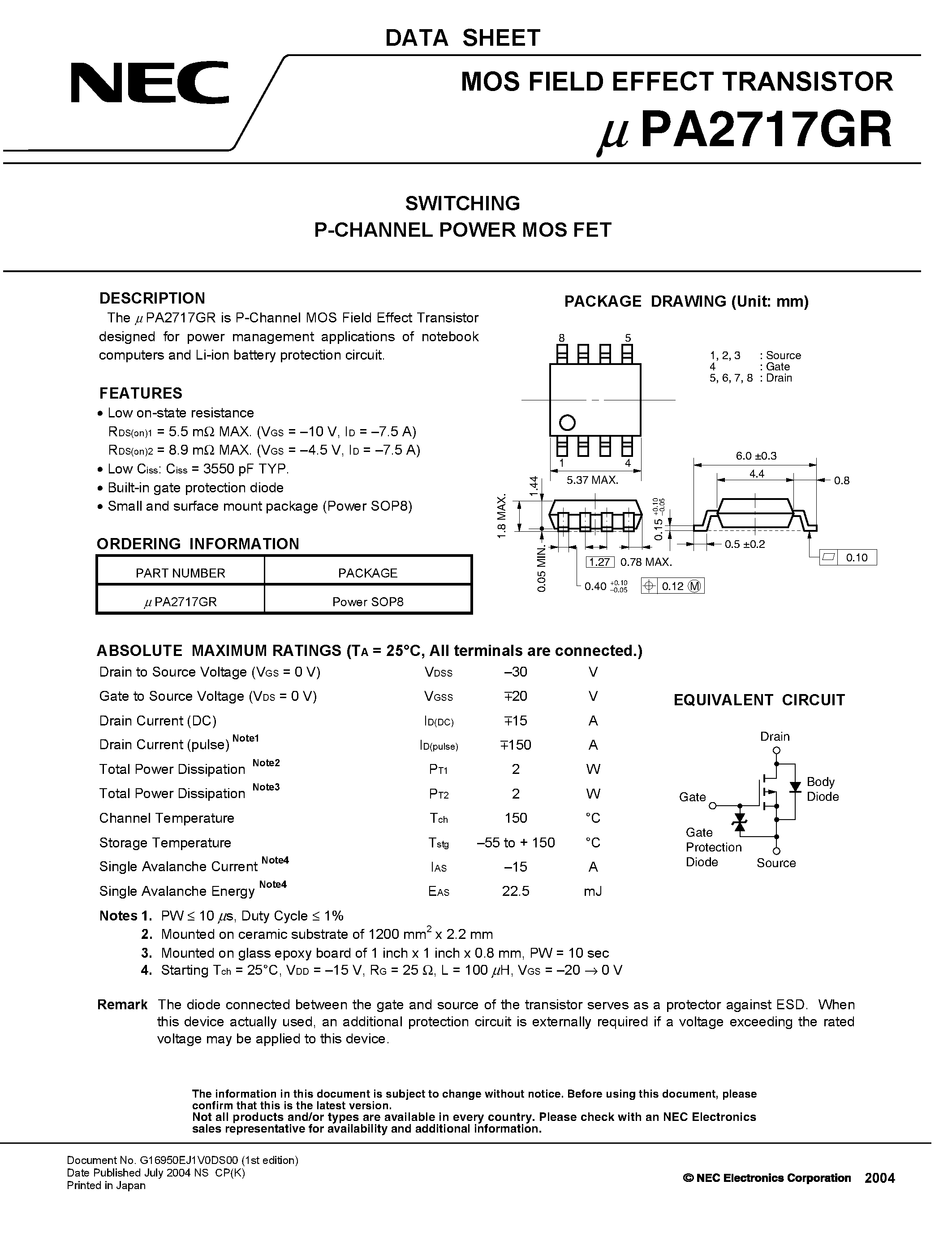 Даташит UPA2717GR - SWITCHING N- AND P-CHANNEL POWER MOS FET страница 1