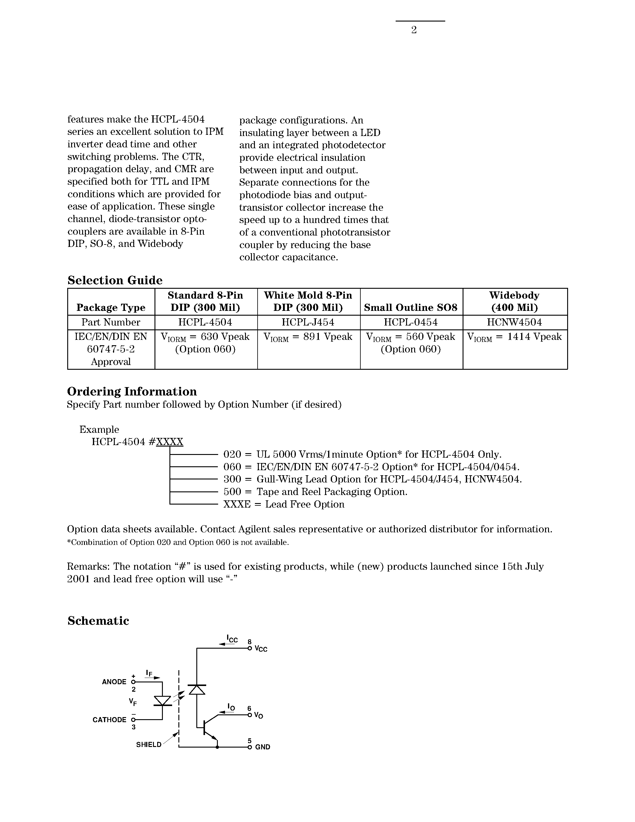 Datasheet HCPL-J454 - High CMR / High Speed Optocouplers page 2