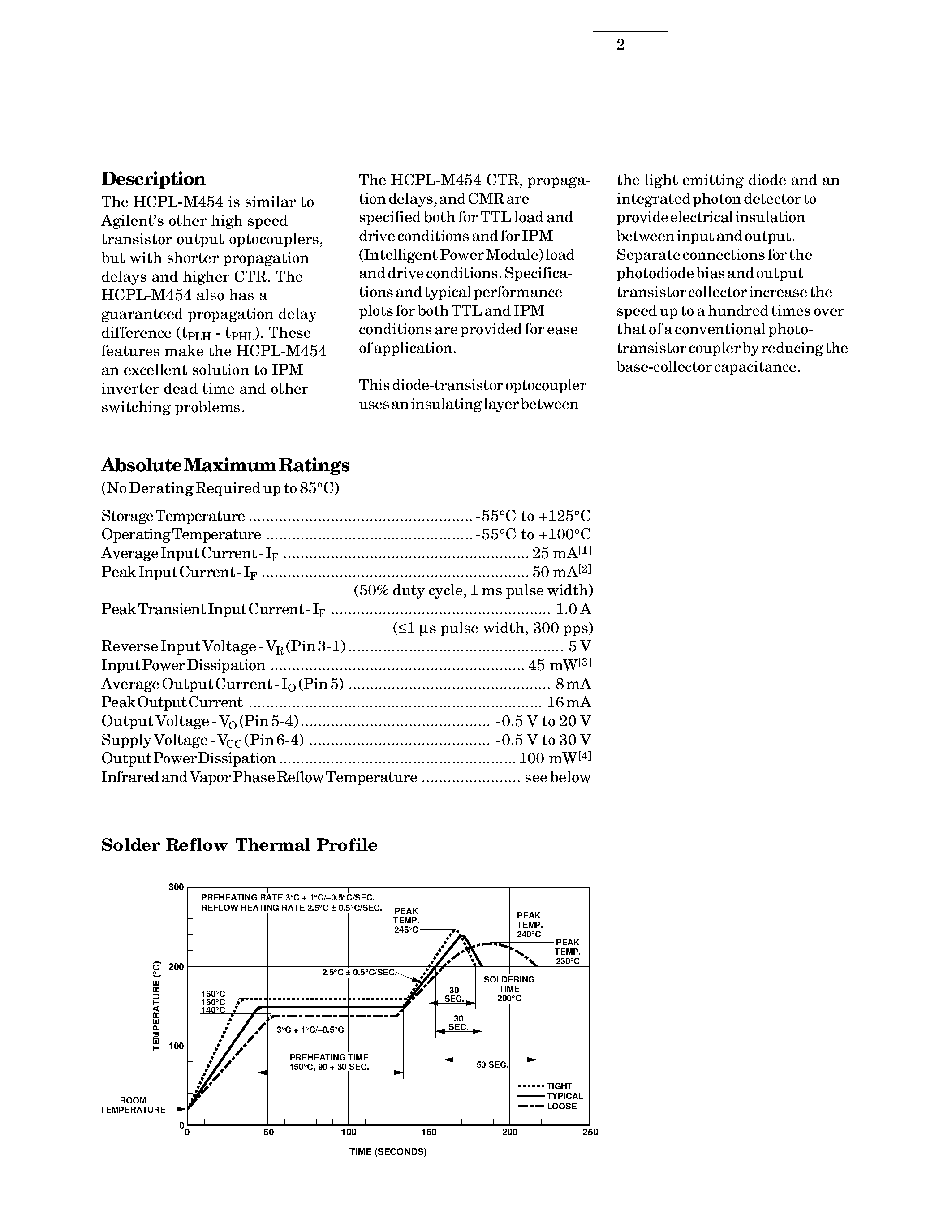 Datasheet HCPL-M454 - Ultra High CMR / Small Outline / 5 Lead / High Speed Optocoupler page 2