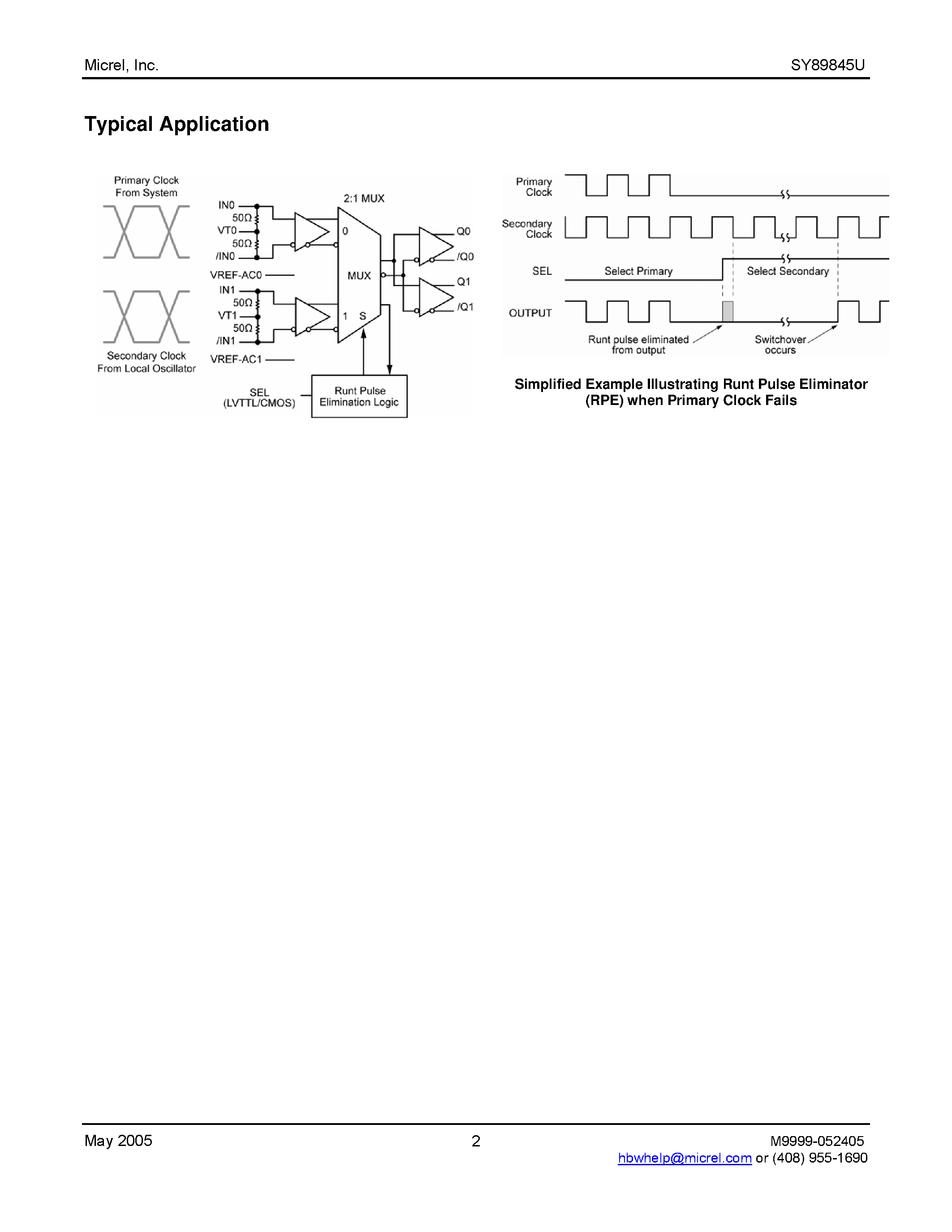 Даташит SY89845U - PRECISION CML RUNT PULSE ELIMINATOR 2:1 MUX страница 2