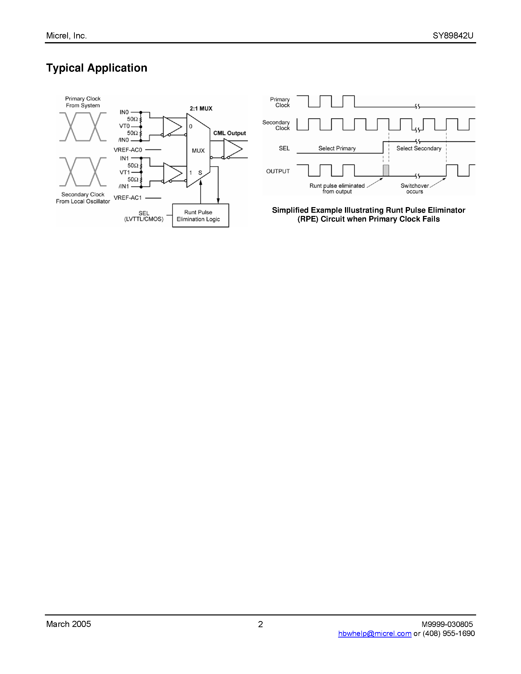 Даташит SY89842U - Precision CML Runt Pulse Eliminator 2:1 Multiplexer страница 2