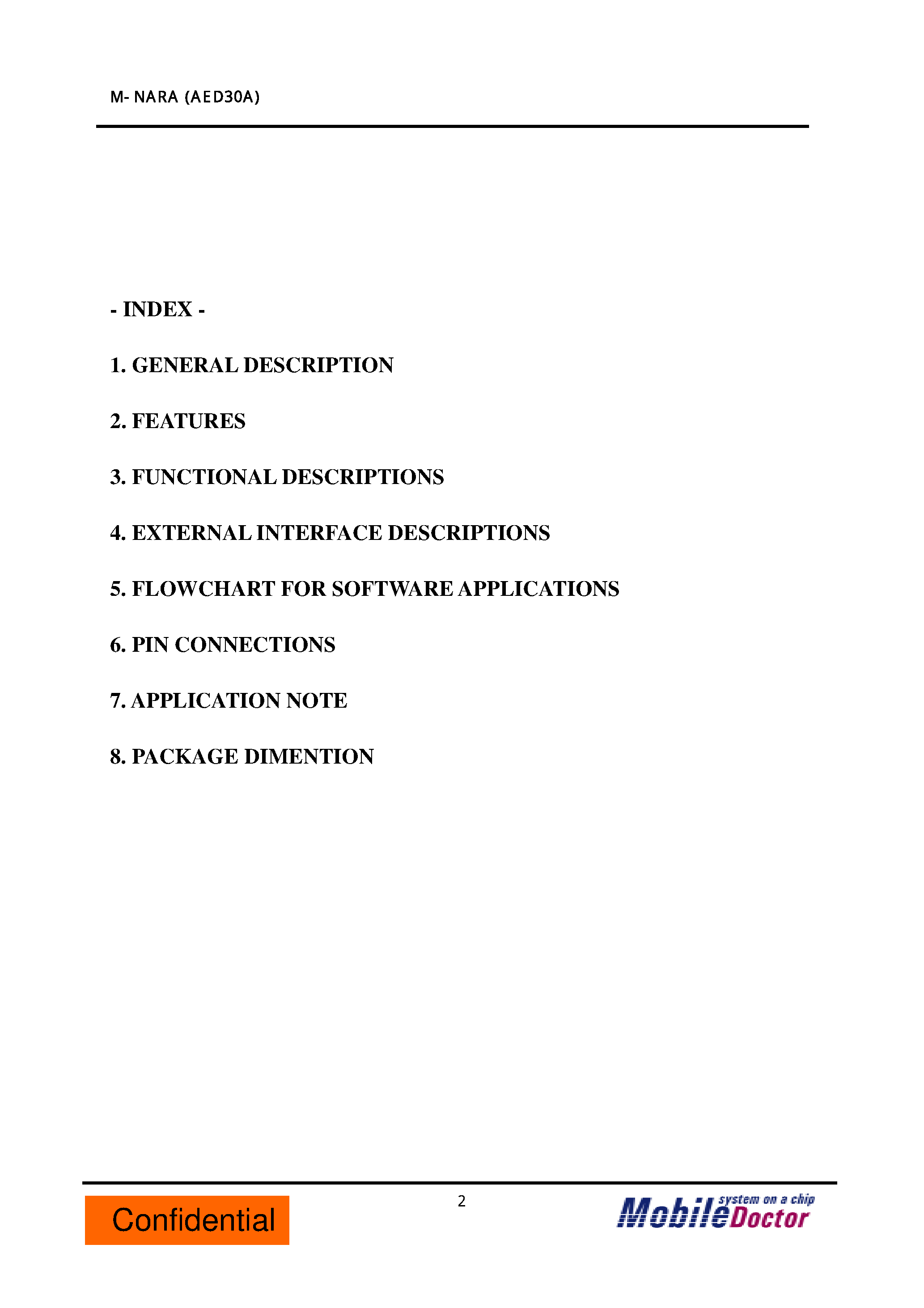 Datasheet AED30A - M-NARA ULTRA LOW POWER MPEG LAYER3 AUDIO ENC/DECODER page 2