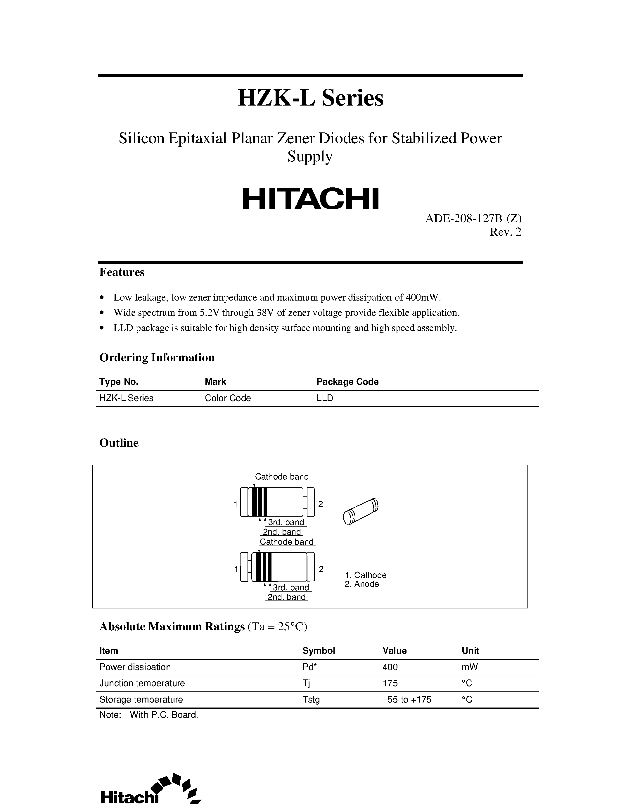 Datasheet HZK-L - Silicon Epitaxial Planar Zener Diodes for Stabilized Power Supply page 1