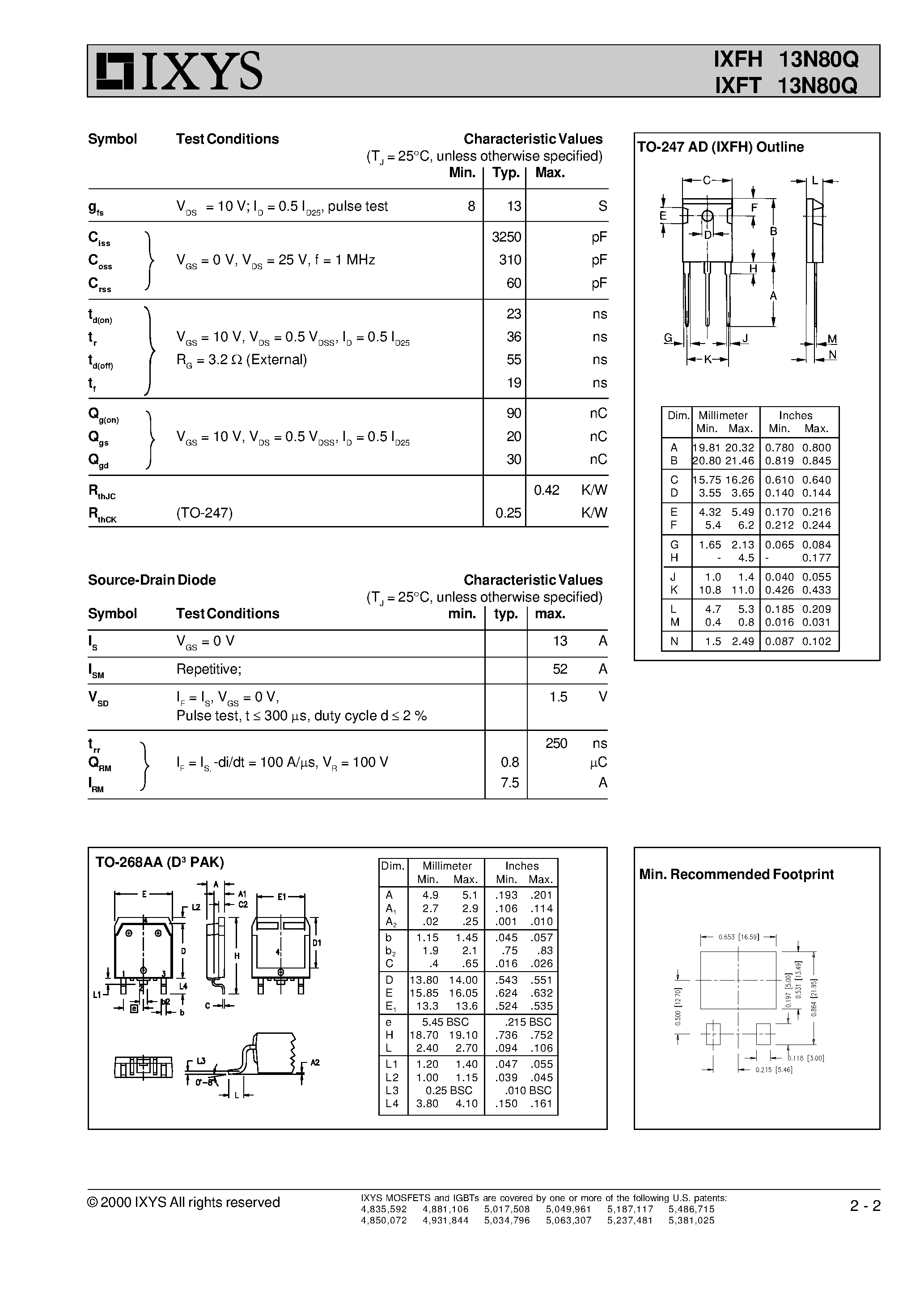 Datasheet IXFH13N80Q - HiPerFET Power MOSFETs Q Class page 2