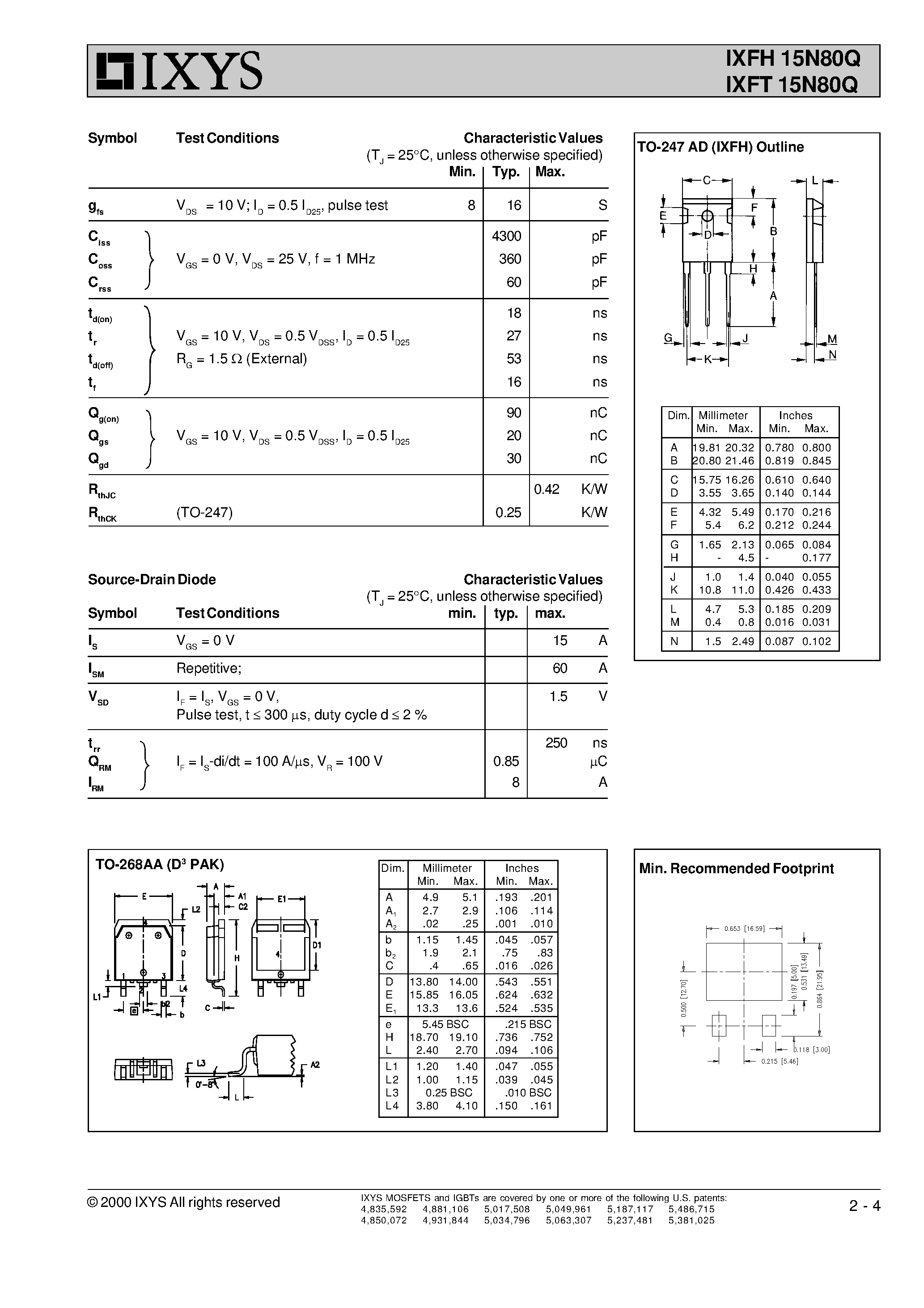 Datasheet IXFH15N80Q - HiPerFET Power MOSFETs Q-Class page 2