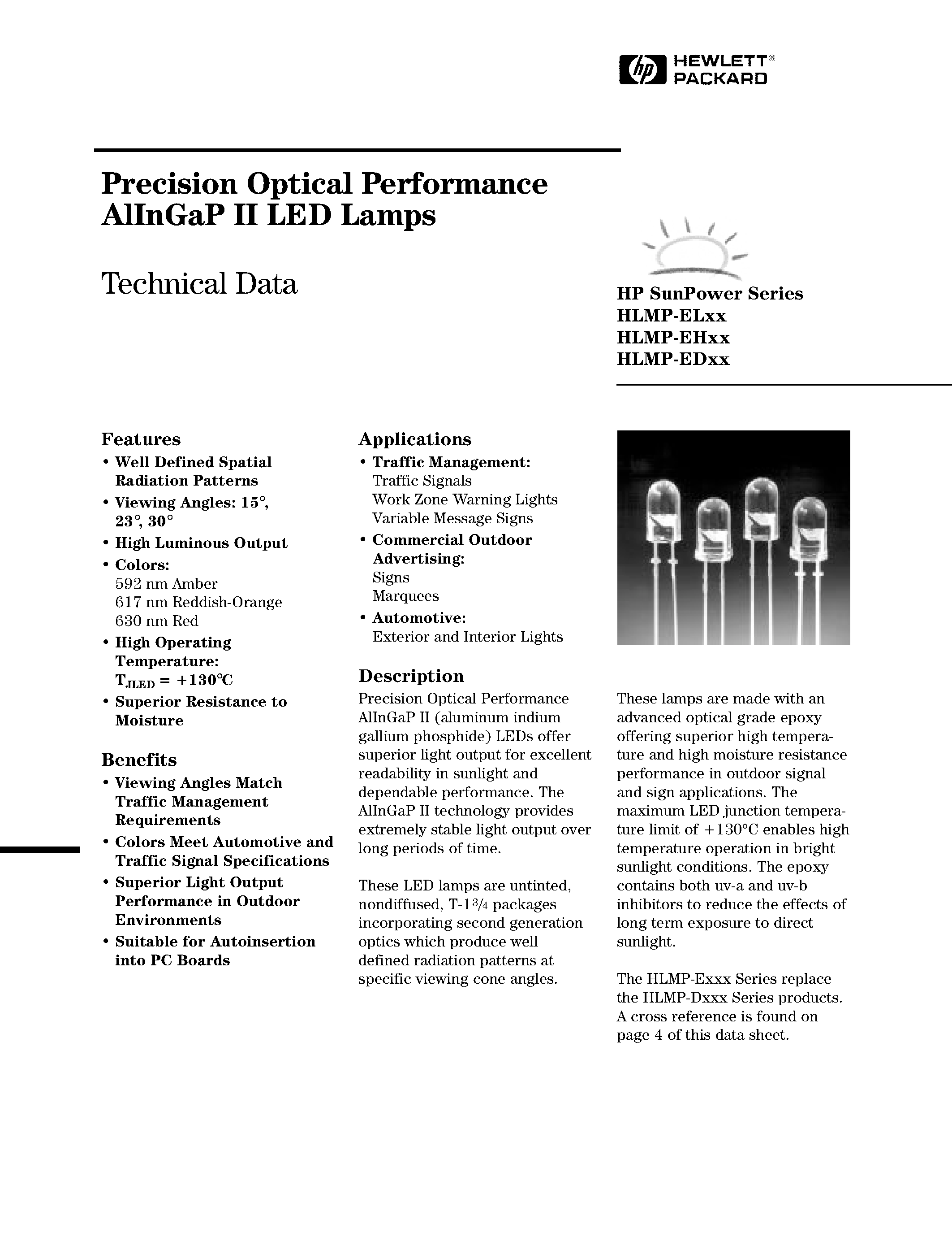 Даташит HLMP-EDxx - Precision Optical Performance AlInGaP II LED Lamps страница 1