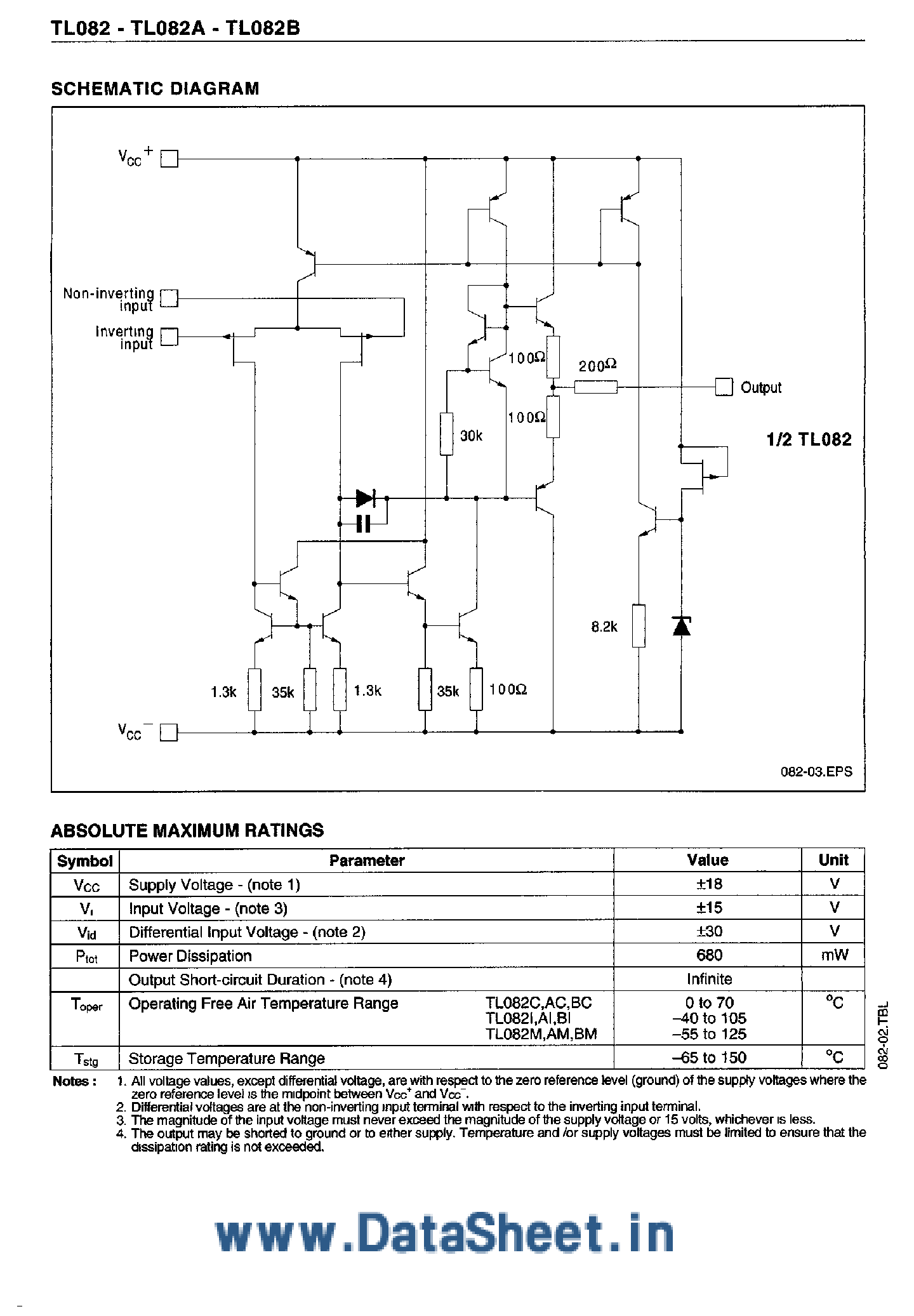 Даташит TL-082 - Dual J-FET OP-AMP страница 2