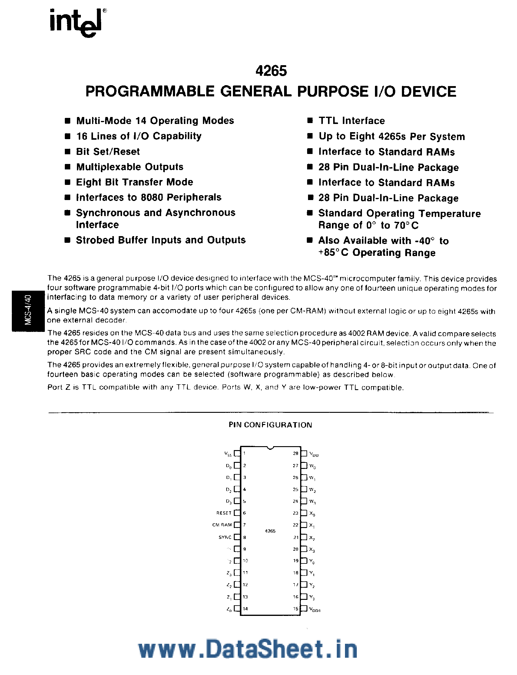 Datasheet P4265 - Programmable General Purpose I/O Device page 1