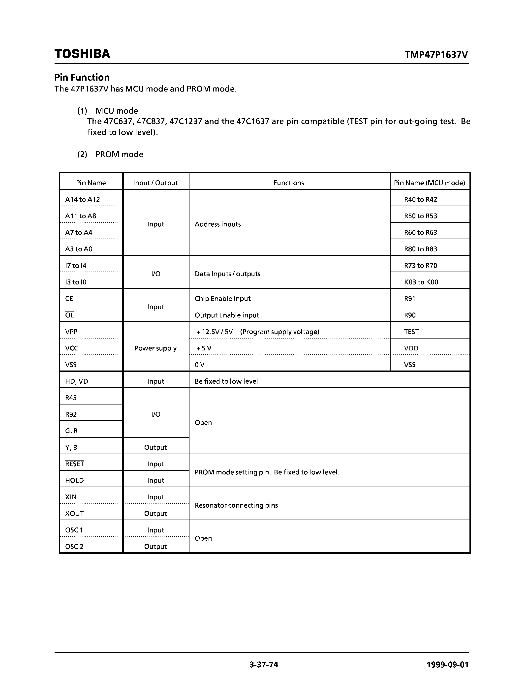 Datasheet TMP47P1637VN - CMOS 4-Bit Microcontroller page 2