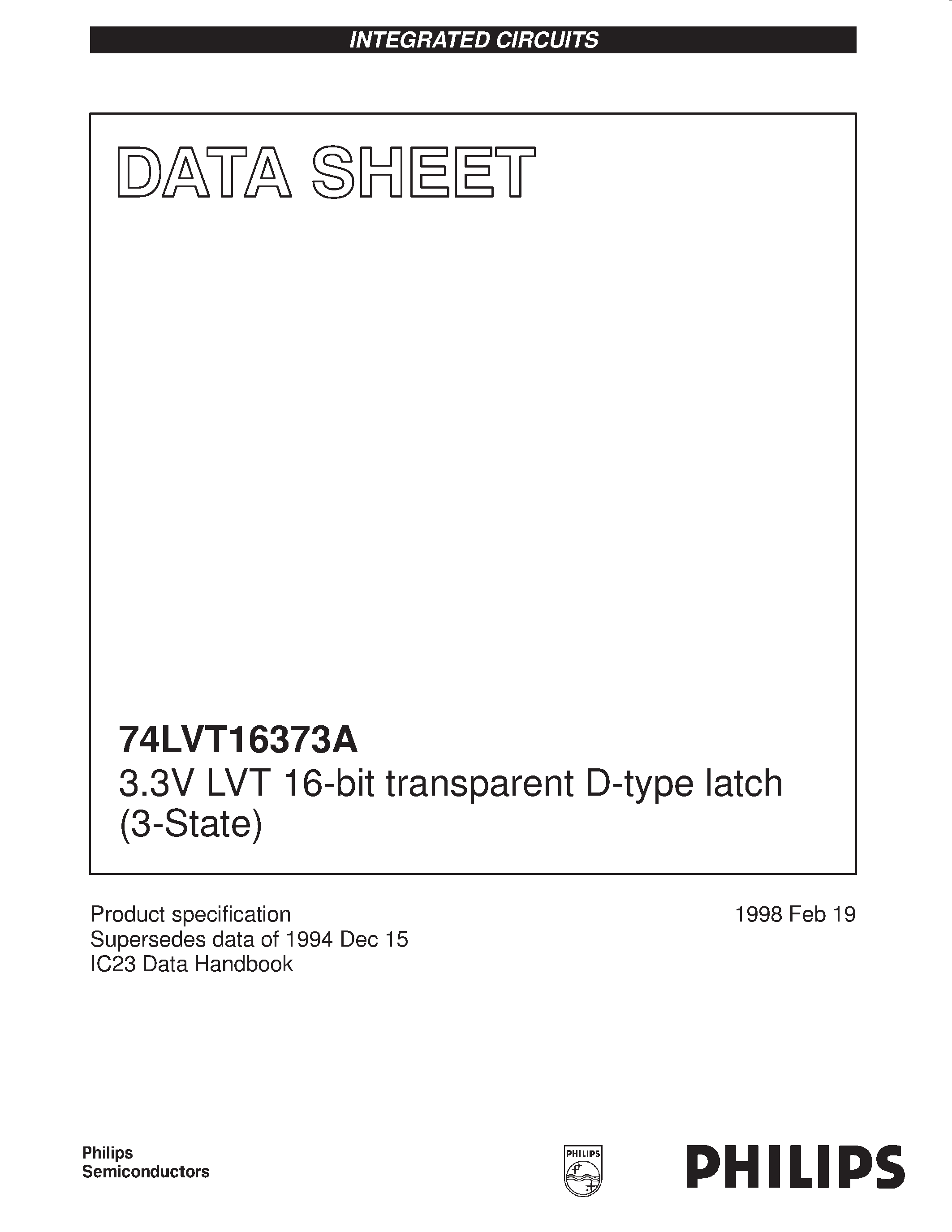 Даташит 74LVT16373A - 3.3V LVT 16-bit transparent D-type latch 3-State страница 1