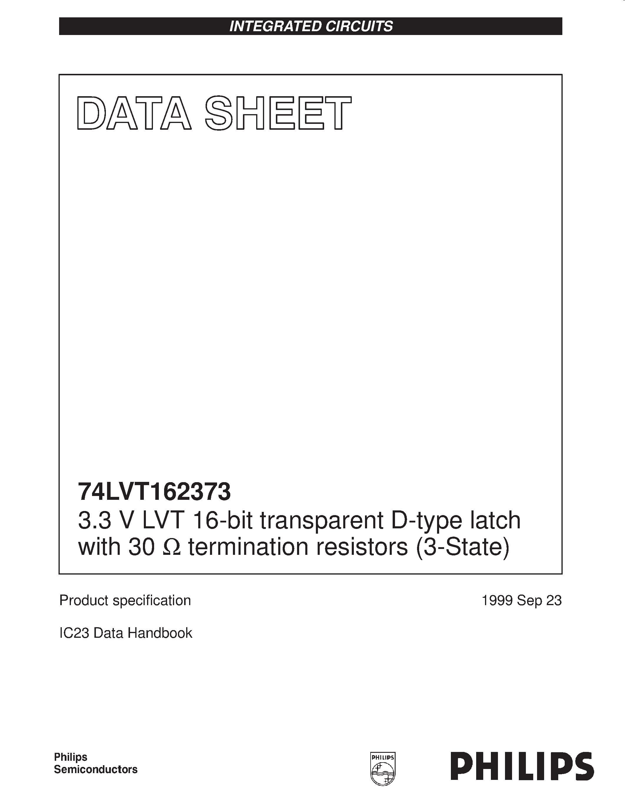 Datasheet 74LVT162373 - 3.3 V LVT 16-bit transparent D-type latch with 30 ohm termination resistors 3-State page 1