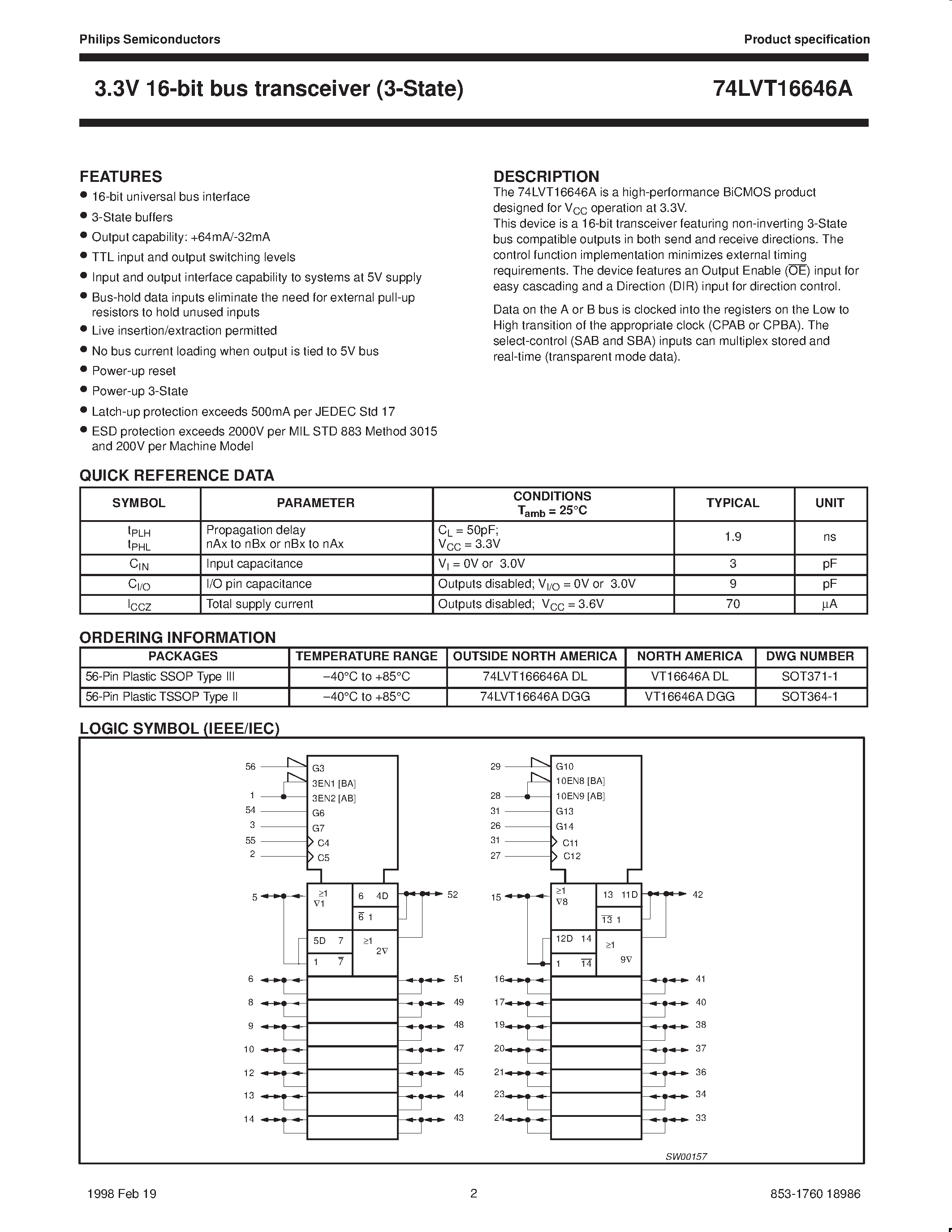 Datasheet 74LVT166646A - 3.3V ABT 16-bit bus transceiver 3-State page 2