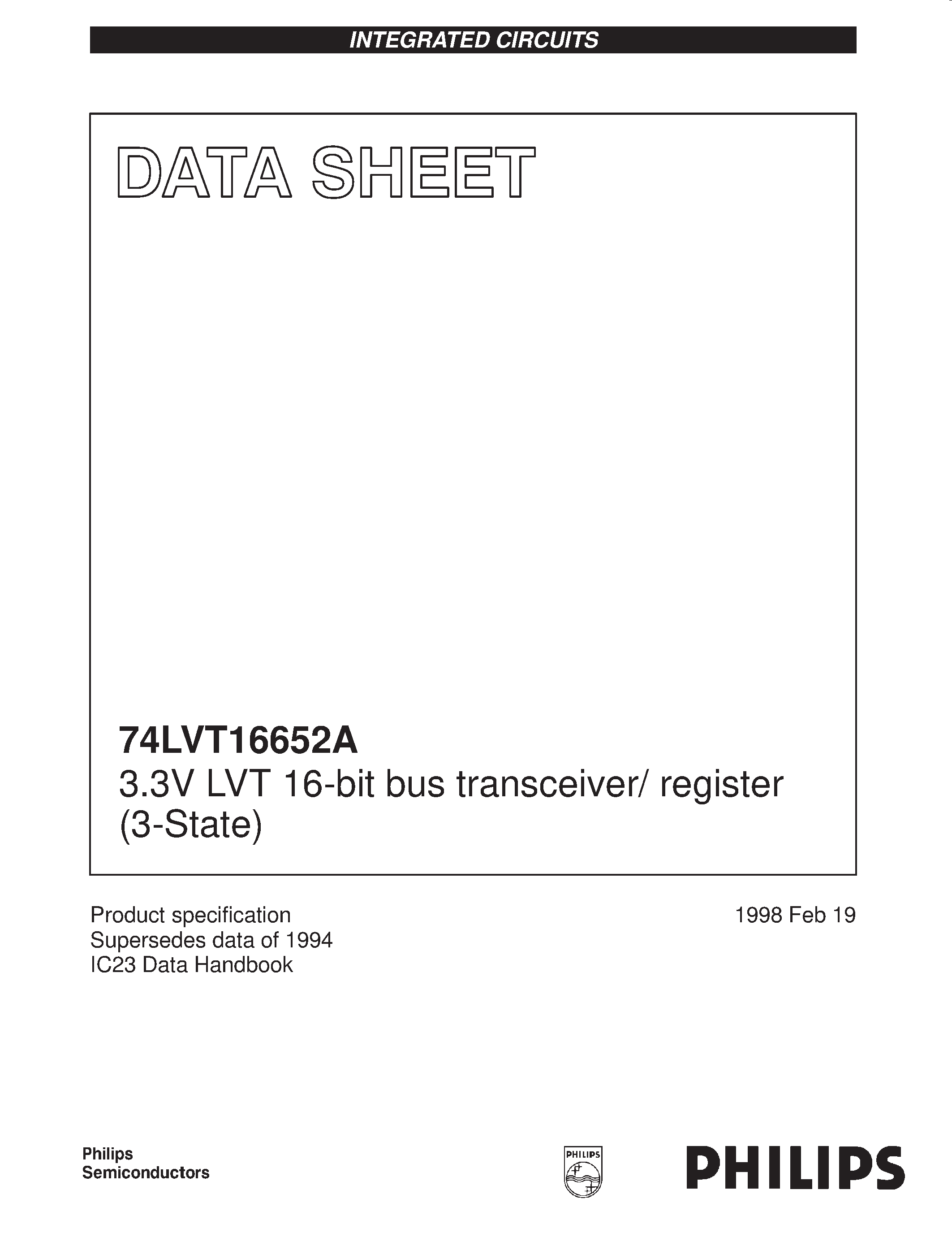 Datasheet 74LVT16652A - 3.3V LVT 16-bit bus transceiver/ register 3-State page 1